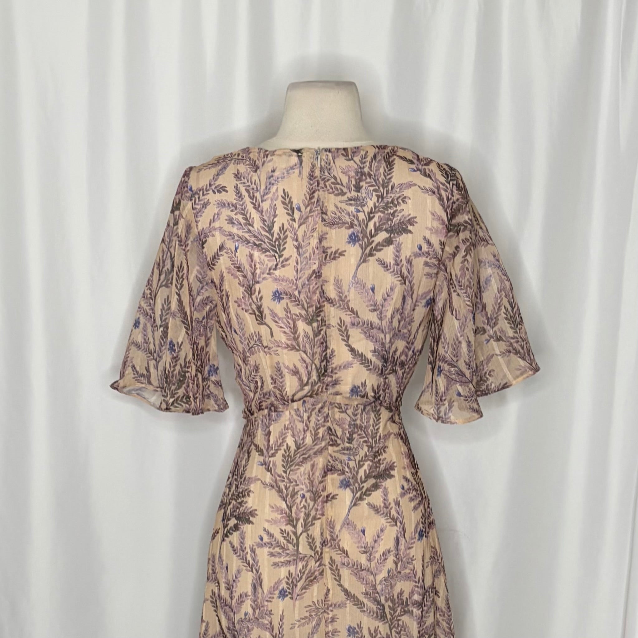 SUNDANCE Lilac Springs Floral Asymmetrical Ruffle Midi Dress Romantic Medium