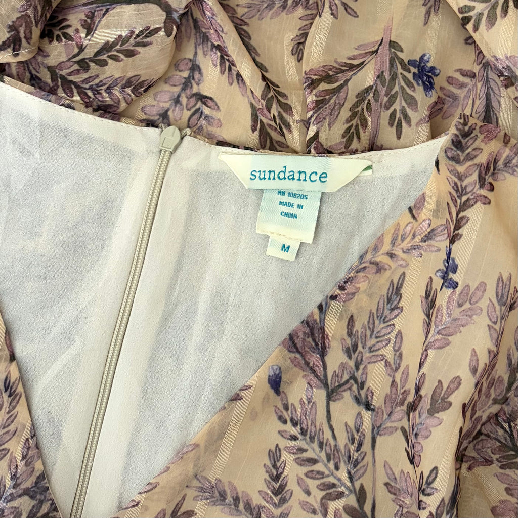SUNDANCE Lilac Springs Floral Asymmetrical Ruffle Midi Dress Romantic Medium
