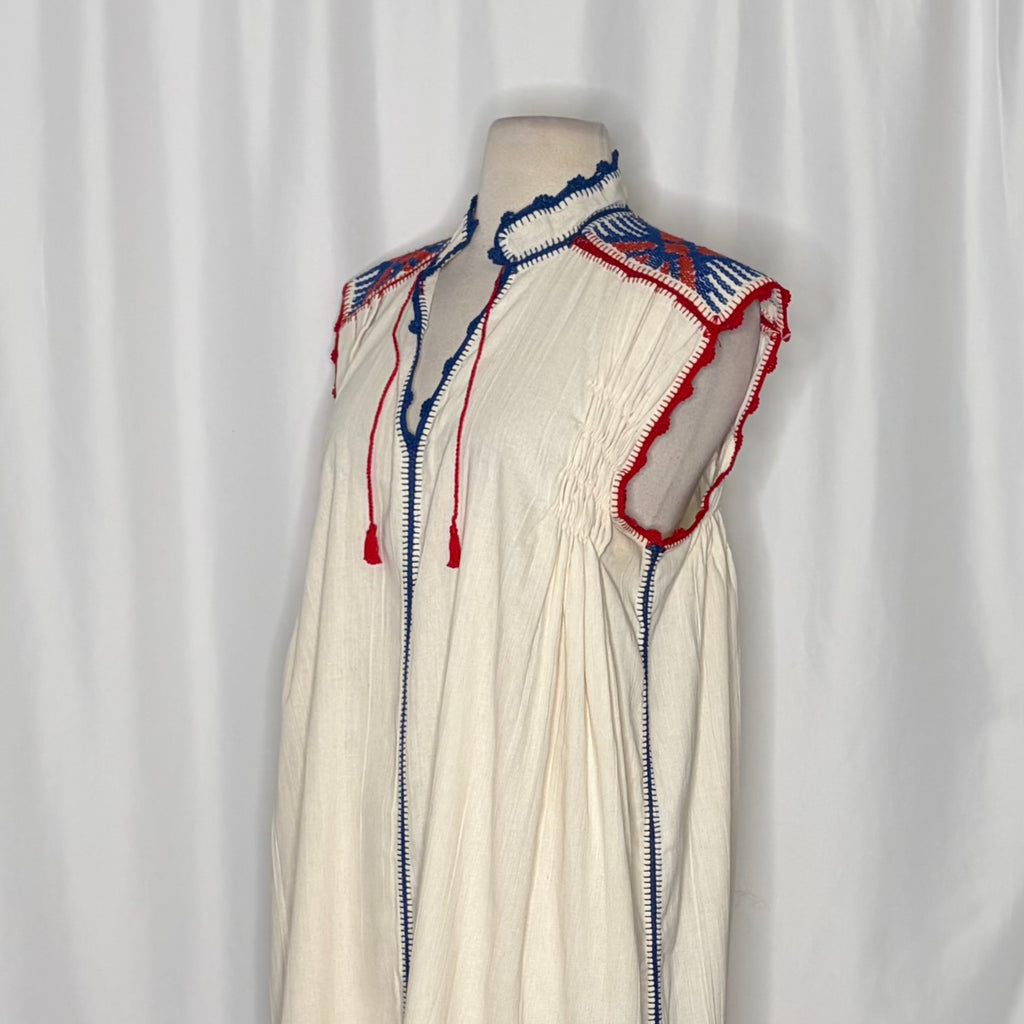 CAROLINA K Oaxaca Embroidered Crochet Tassel Mini Dress Bohemian Resort Medium