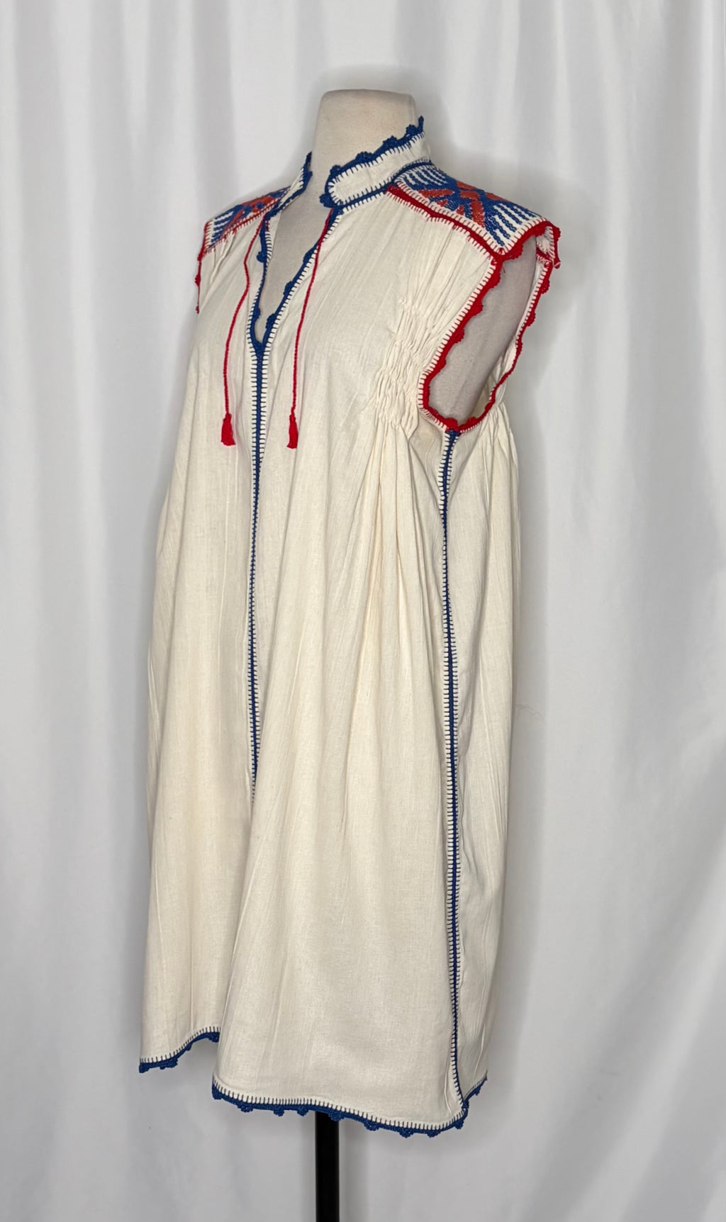 CAROLINA K Oaxaca Embroidered Crochet Tassel Mini Dress Bohemian Resort Medium