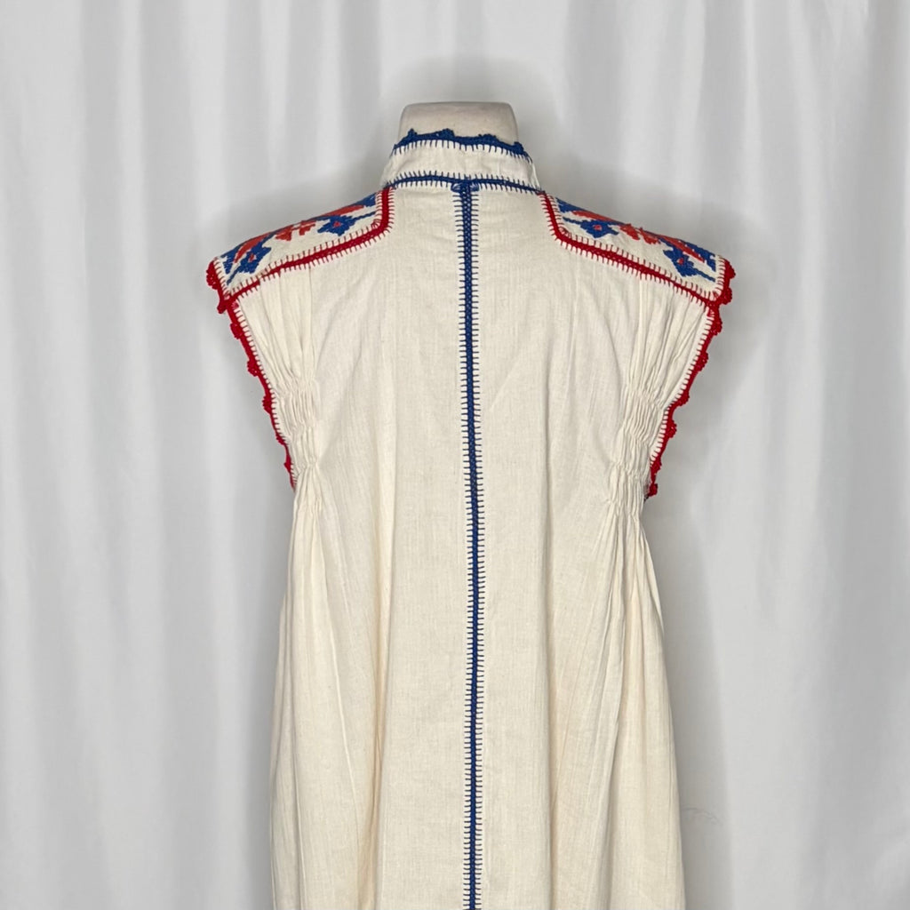 CAROLINA K Oaxaca Embroidered Crochet Tassel Mini Dress Bohemian Resort Medium