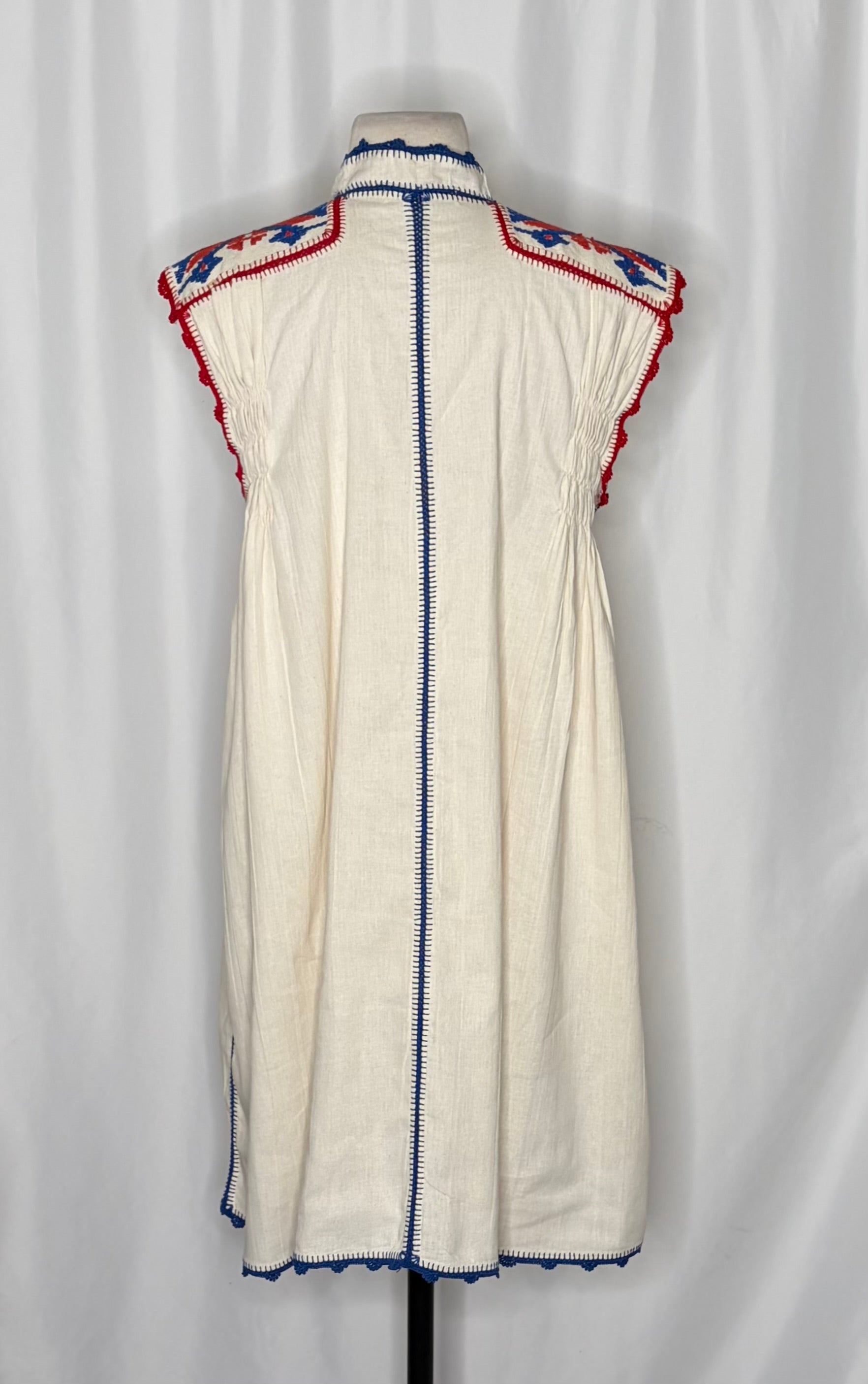 CAROLINA K Oaxaca Embroidered Crochet Tassel Mini Dress Bohemian Resort Medium
