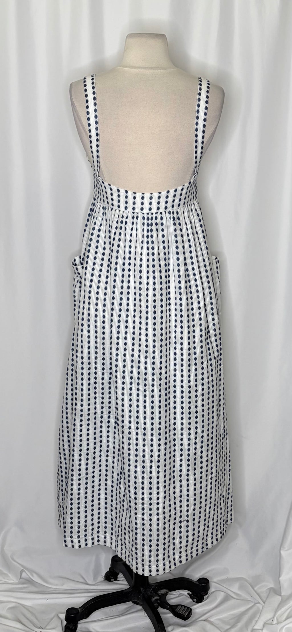 Anthropologie MARA HOFFMAN Patch Pocket Midi Dress Blue White Polka Dot Medium
