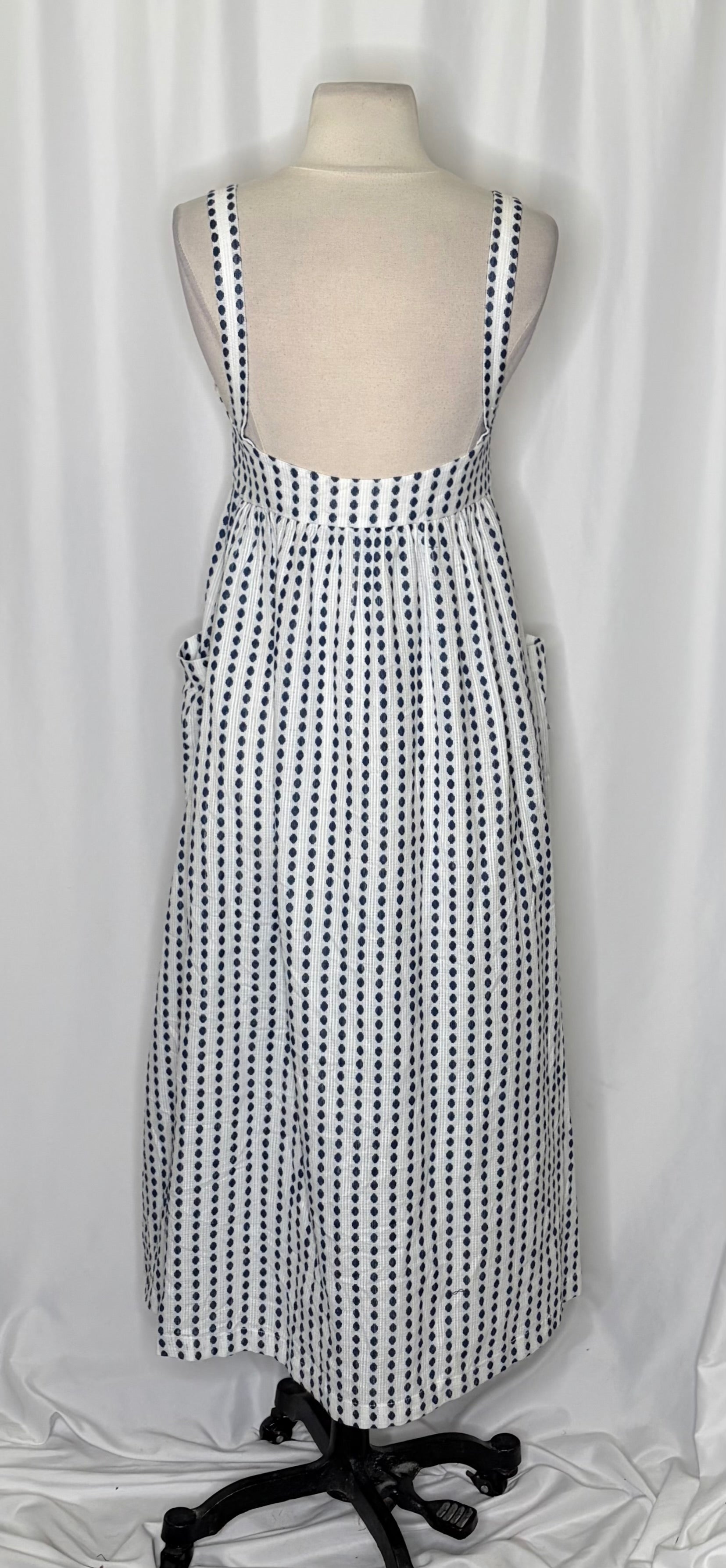 Anthropologie MARA HOFFMAN Patch Pocket Midi Dress Blue White Polka Dot Medium