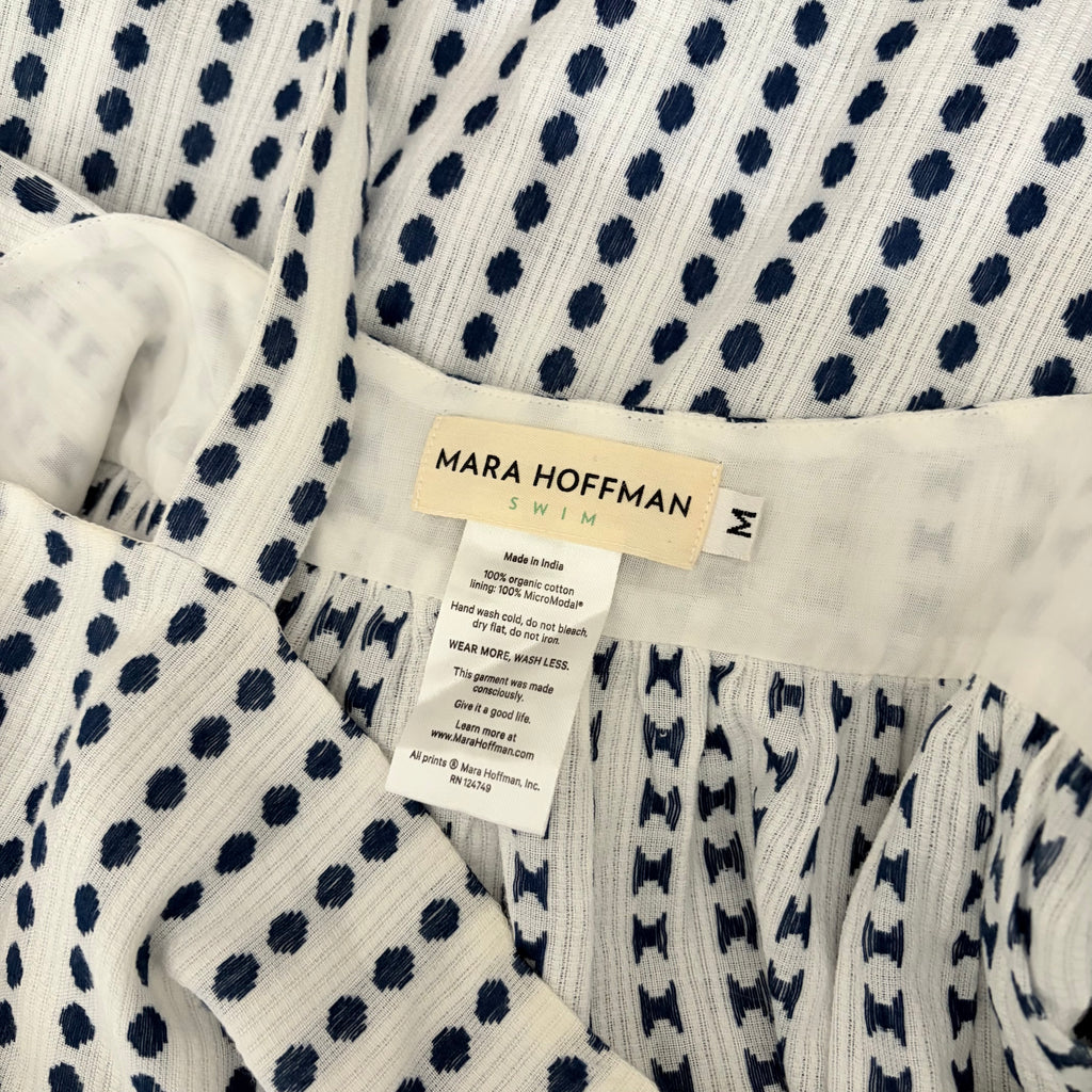 Anthropologie MARA HOFFMAN Patch Pocket Midi Dress Blue White Polka Dot Medium