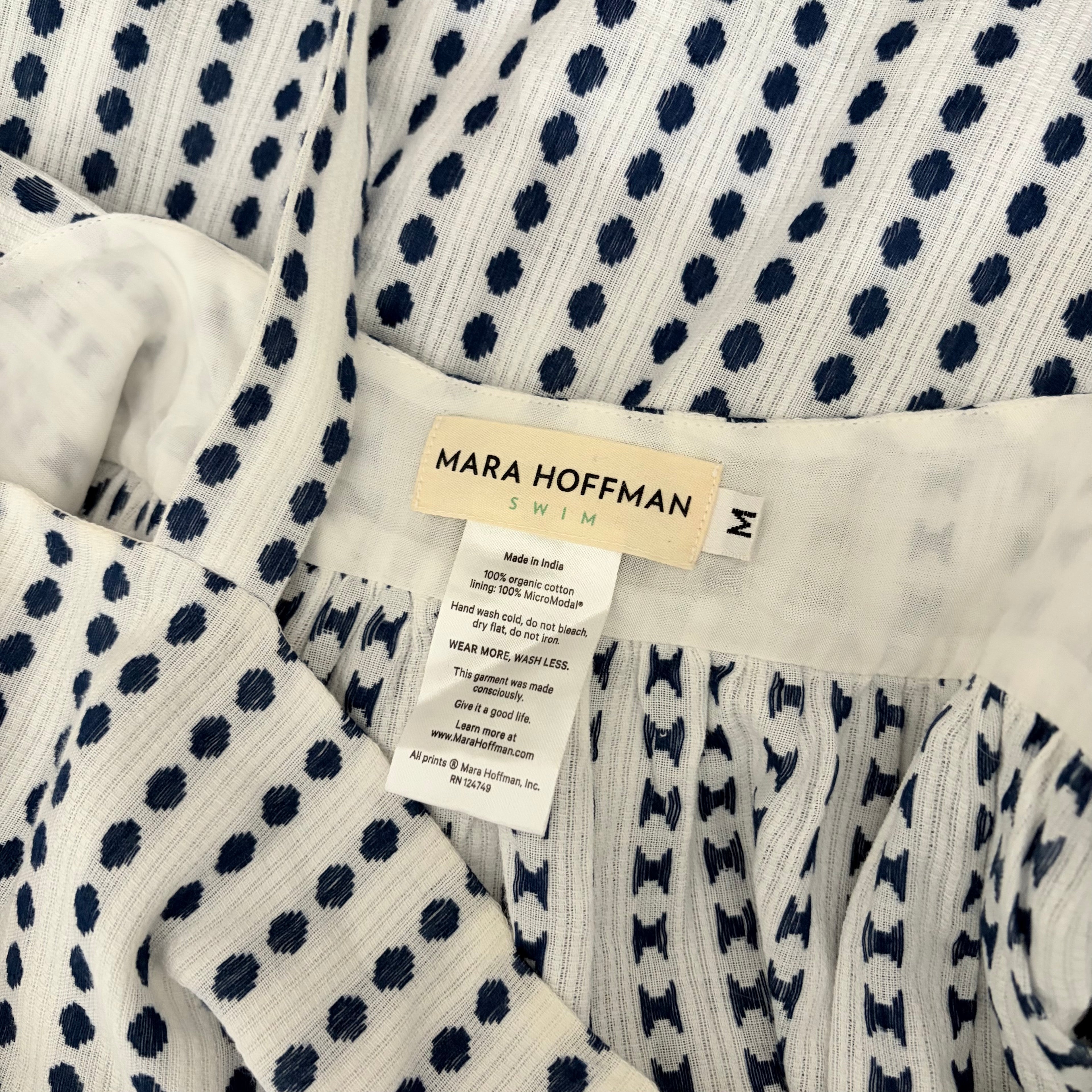 Anthropologie MARA HOFFMAN Patch Pocket Midi Dress Blue White Polka Dot Medium