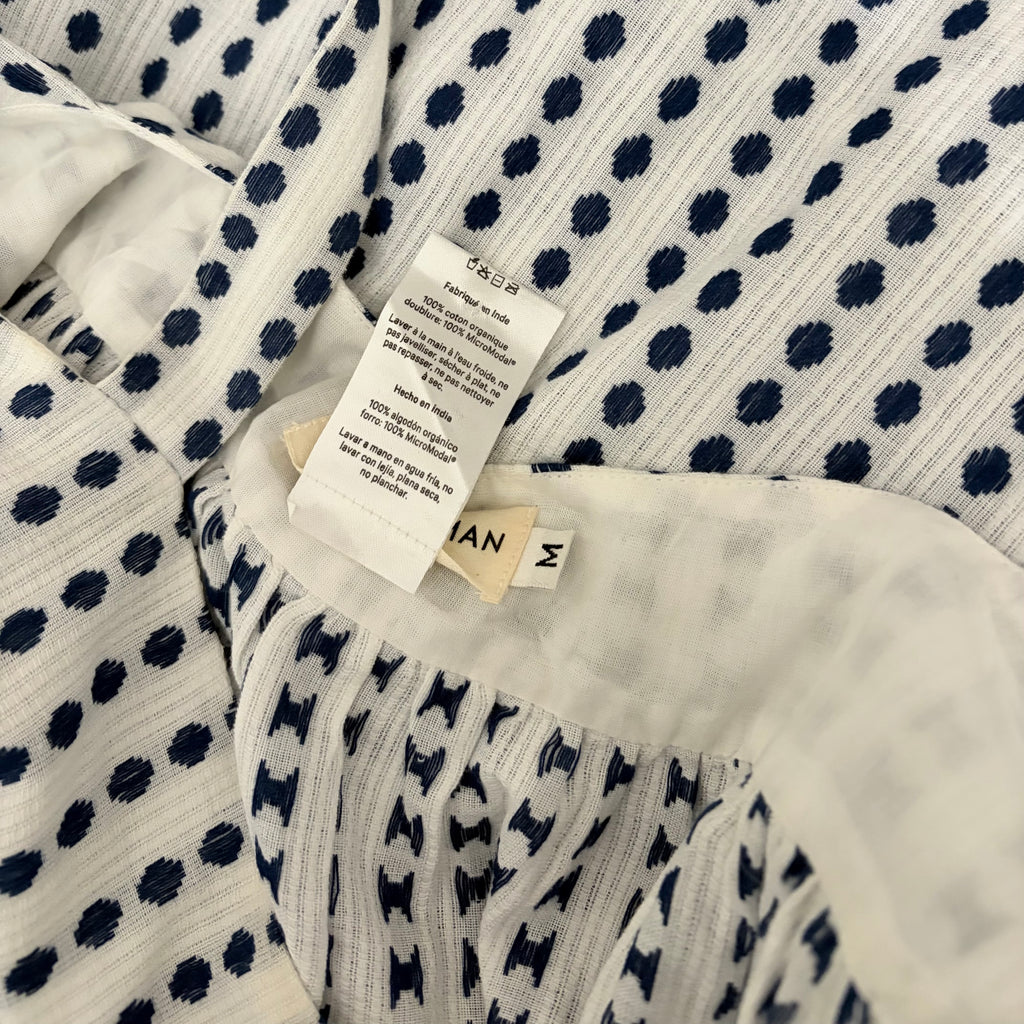 Anthropologie MARA HOFFMAN Patch Pocket Midi Dress Blue White Polka Dot Medium