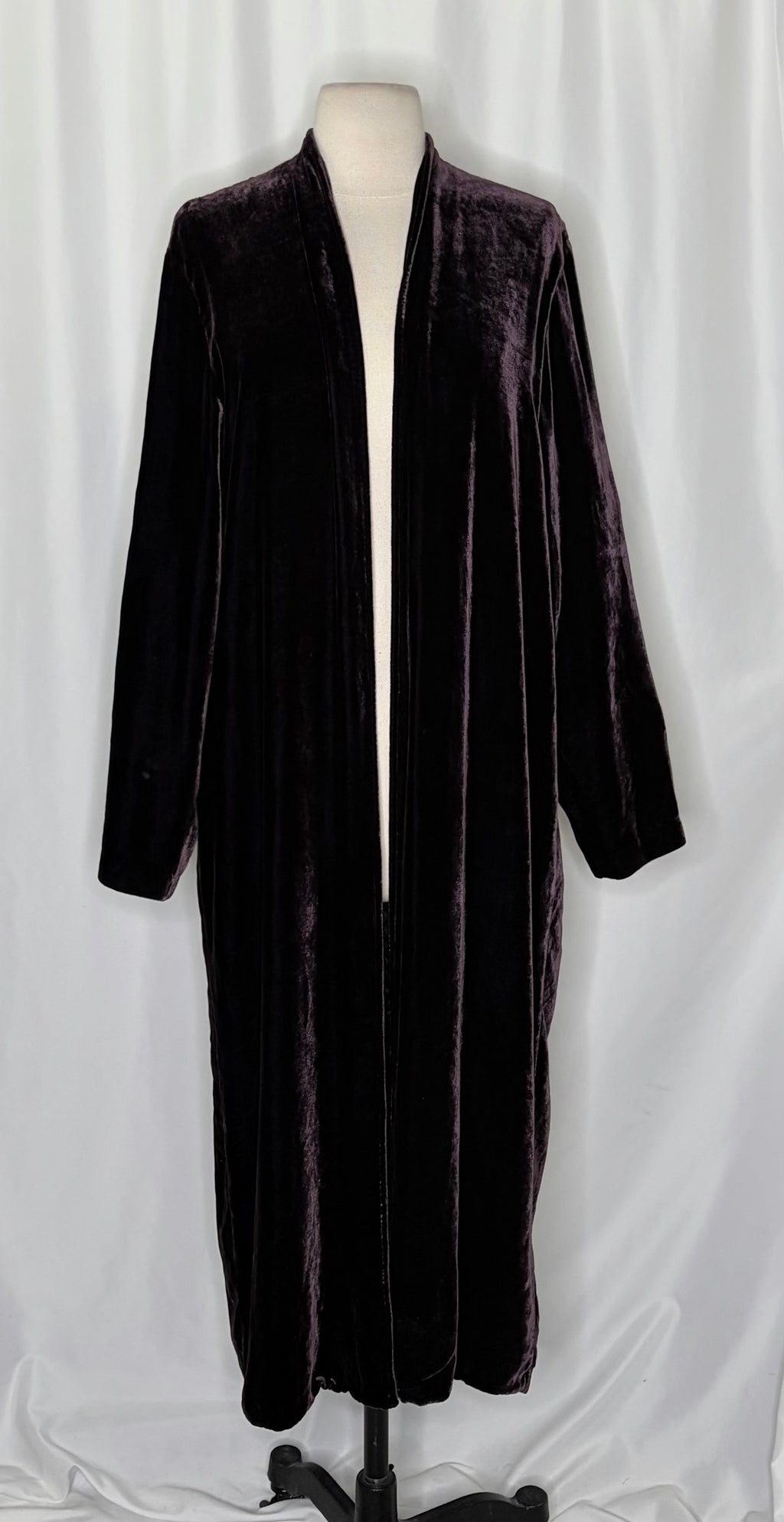 EILEEN FISHER Dark Purple Velvet Open Front Long Jacket Duster Cardigan Medium