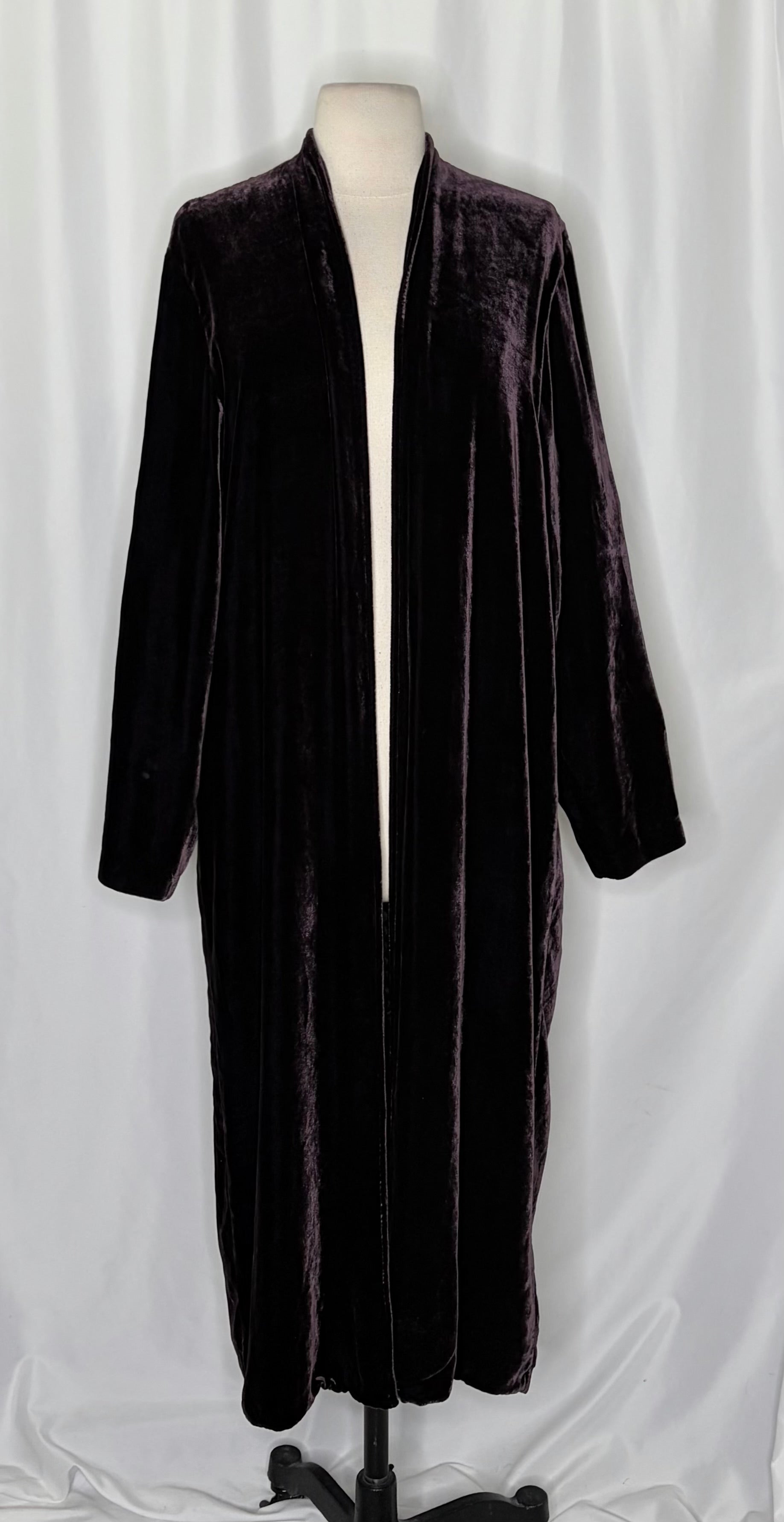 EILEEN FISHER Dark Purple Velvet Open Front Long Jacket Duster Cardigan Medium