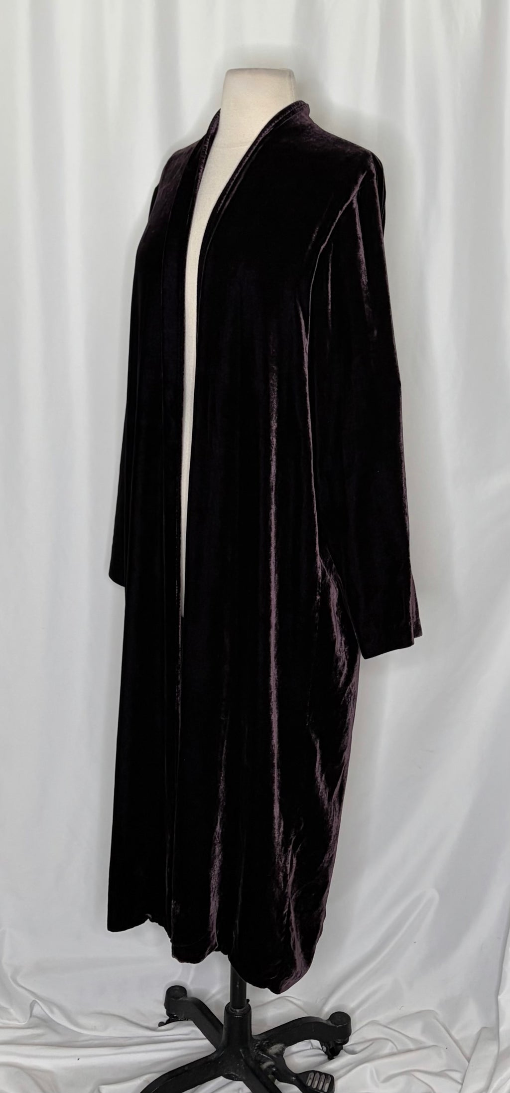 EILEEN FISHER Dark Purple Velvet Open Front Long Jacket Duster Cardigan Medium