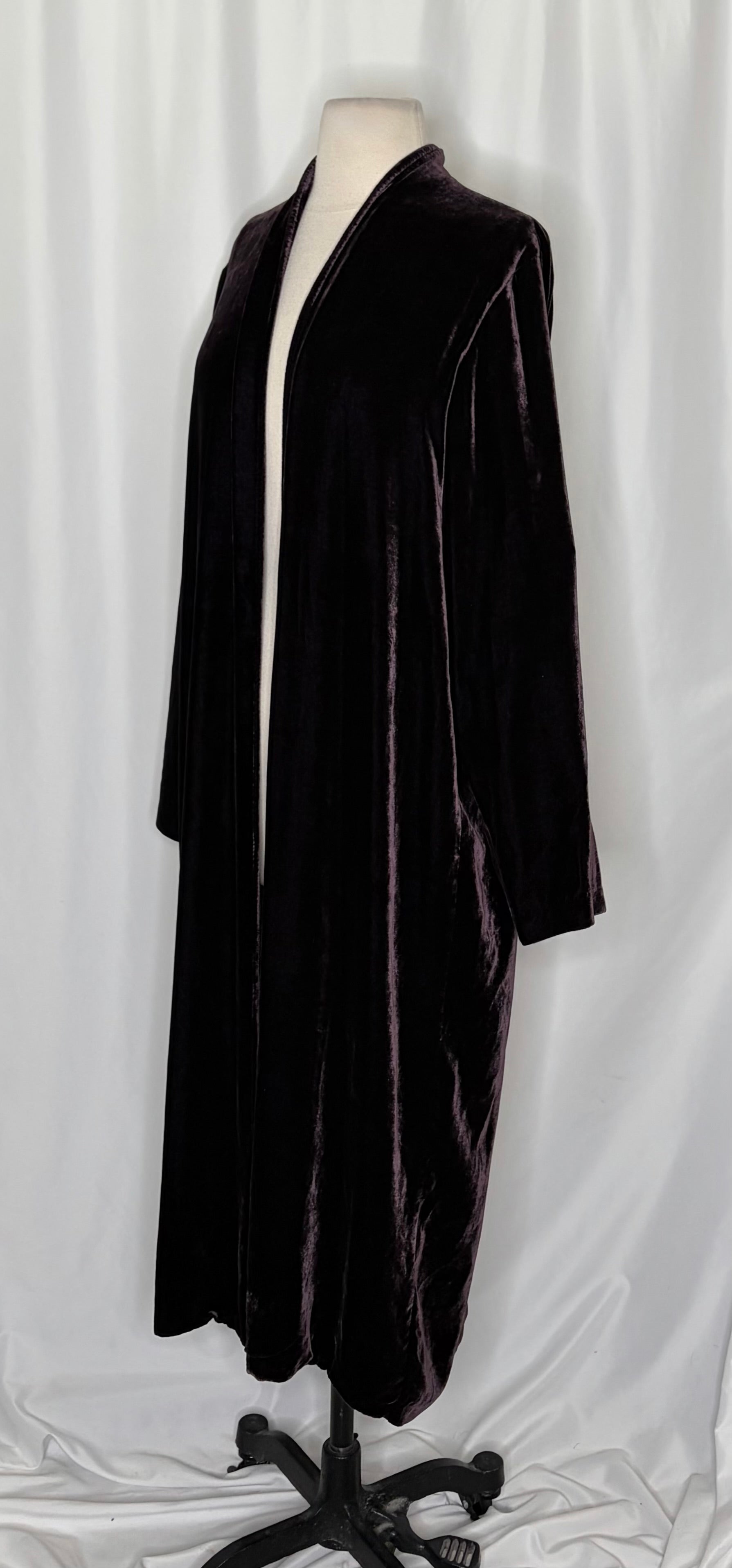 EILEEN FISHER Dark Purple Velvet Open Front Long Jacket Duster Cardigan Medium