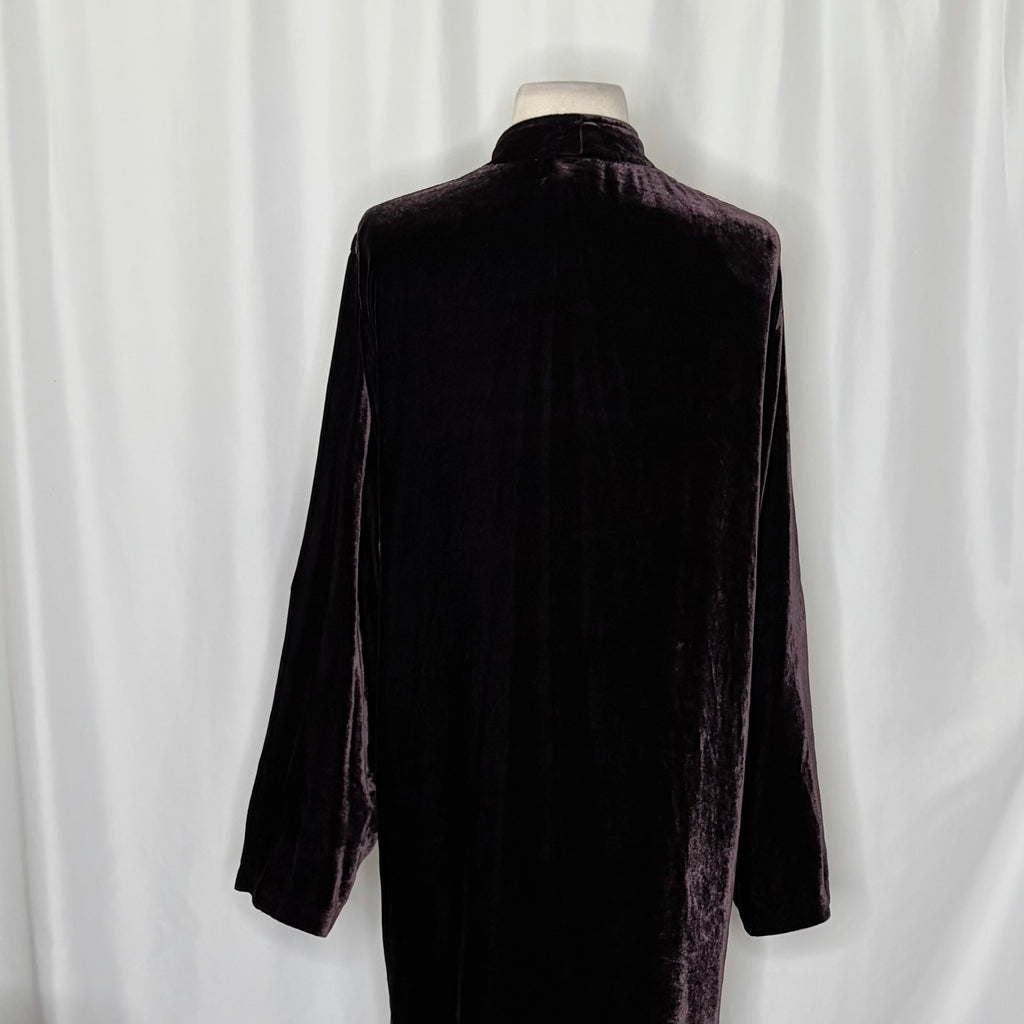 EILEEN FISHER Dark Purple Velvet Open Front Long Jacket Duster Cardigan Medium