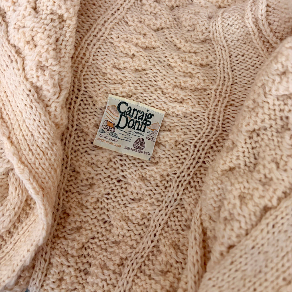 CARRAIG DONN CarraigDonn Irish Wool Cable Knit Long Cardigan Belted Cream Medium
