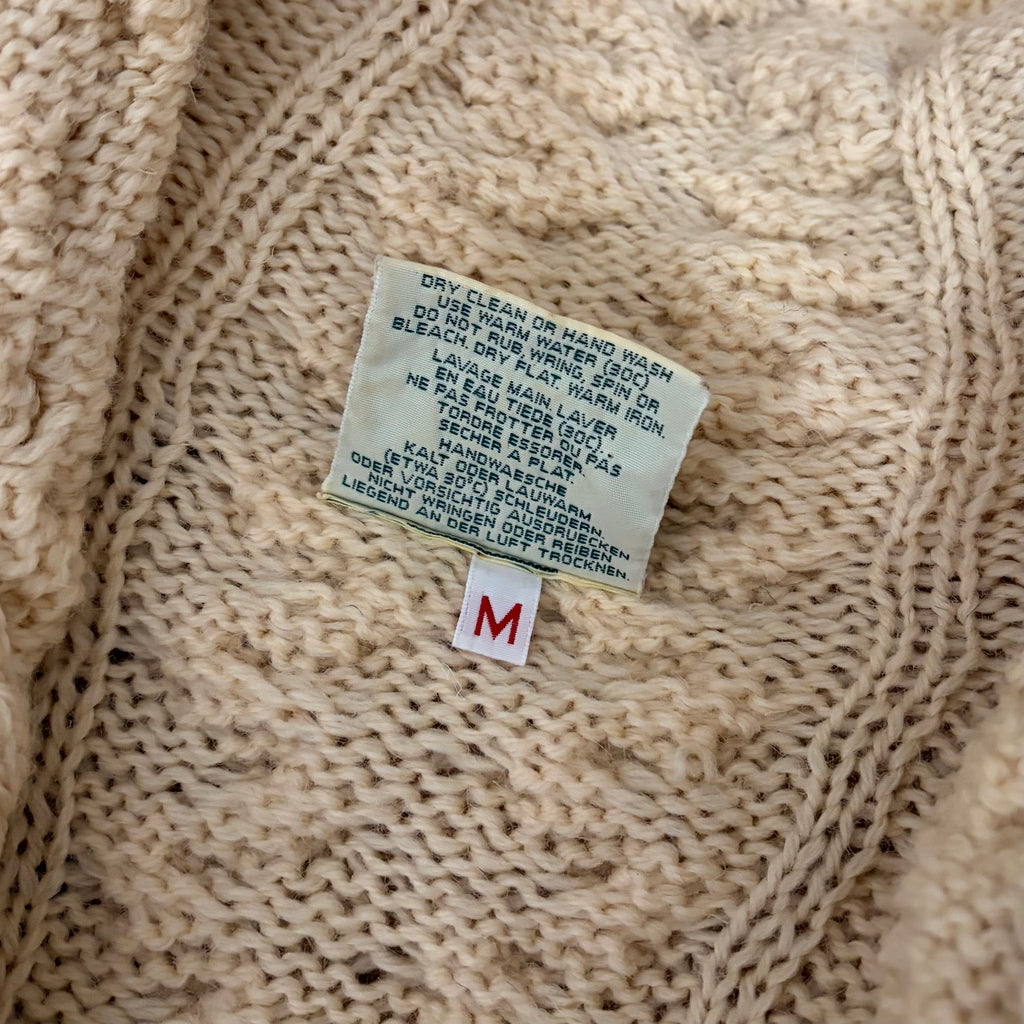 CARRAIG DONN CarraigDonn Irish Wool Cable Knit Long Cardigan Belted Cream Medium