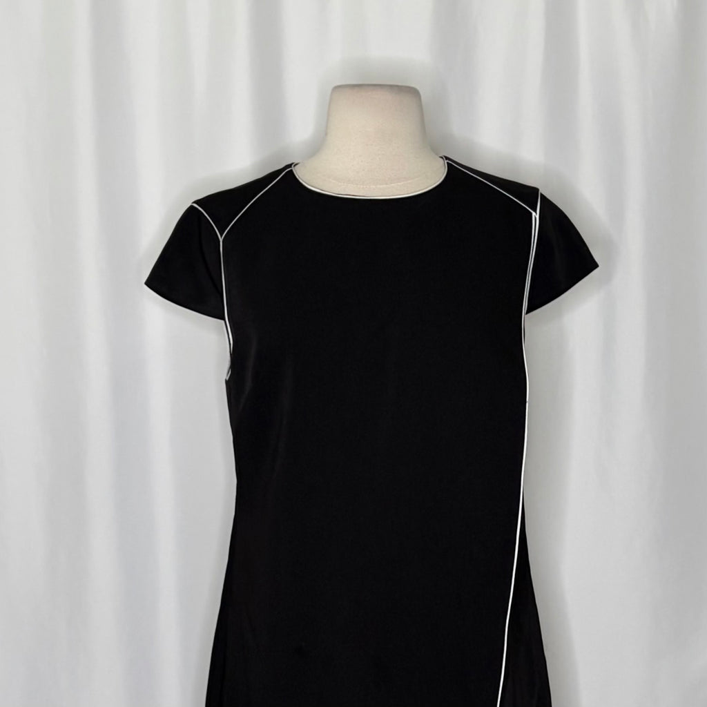 TED BAKER London Black White Trim Shift Dress Exposed Zip Size 2 / US Size 6