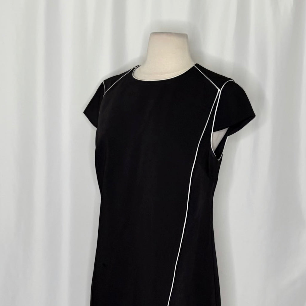 TED BAKER London Black White Trim Shift Dress Exposed Zip Size 2 / US Size 6