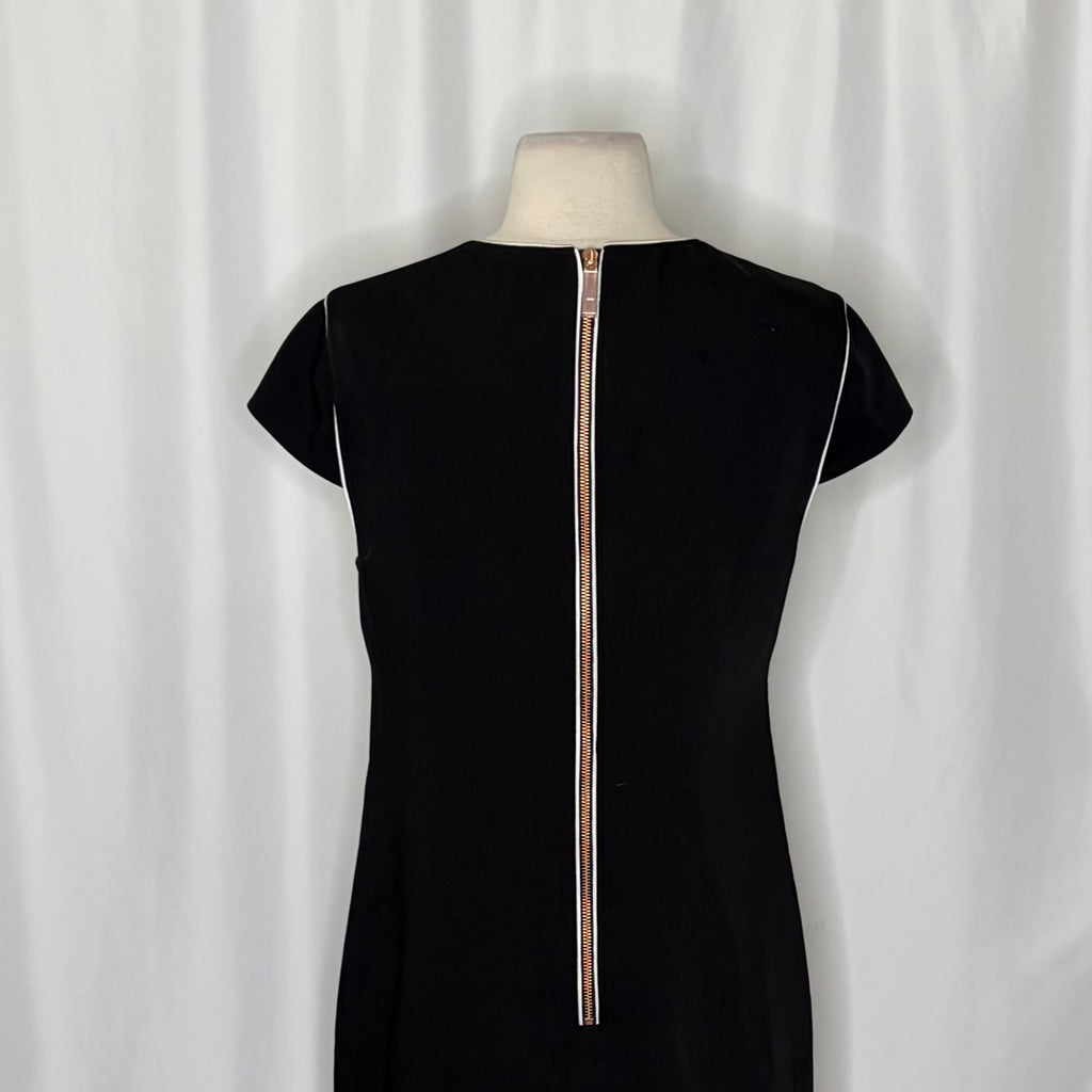 TED BAKER London Black White Trim Shift Dress Exposed Zip Size 2 / US Size 6