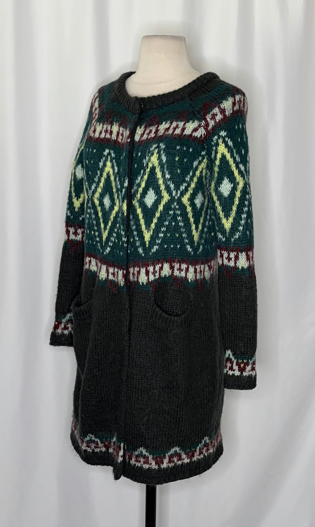 FREE PEOPLE Frosted  Fair Isle Longline Cardigan Mohair Wool Boho Sweater Small