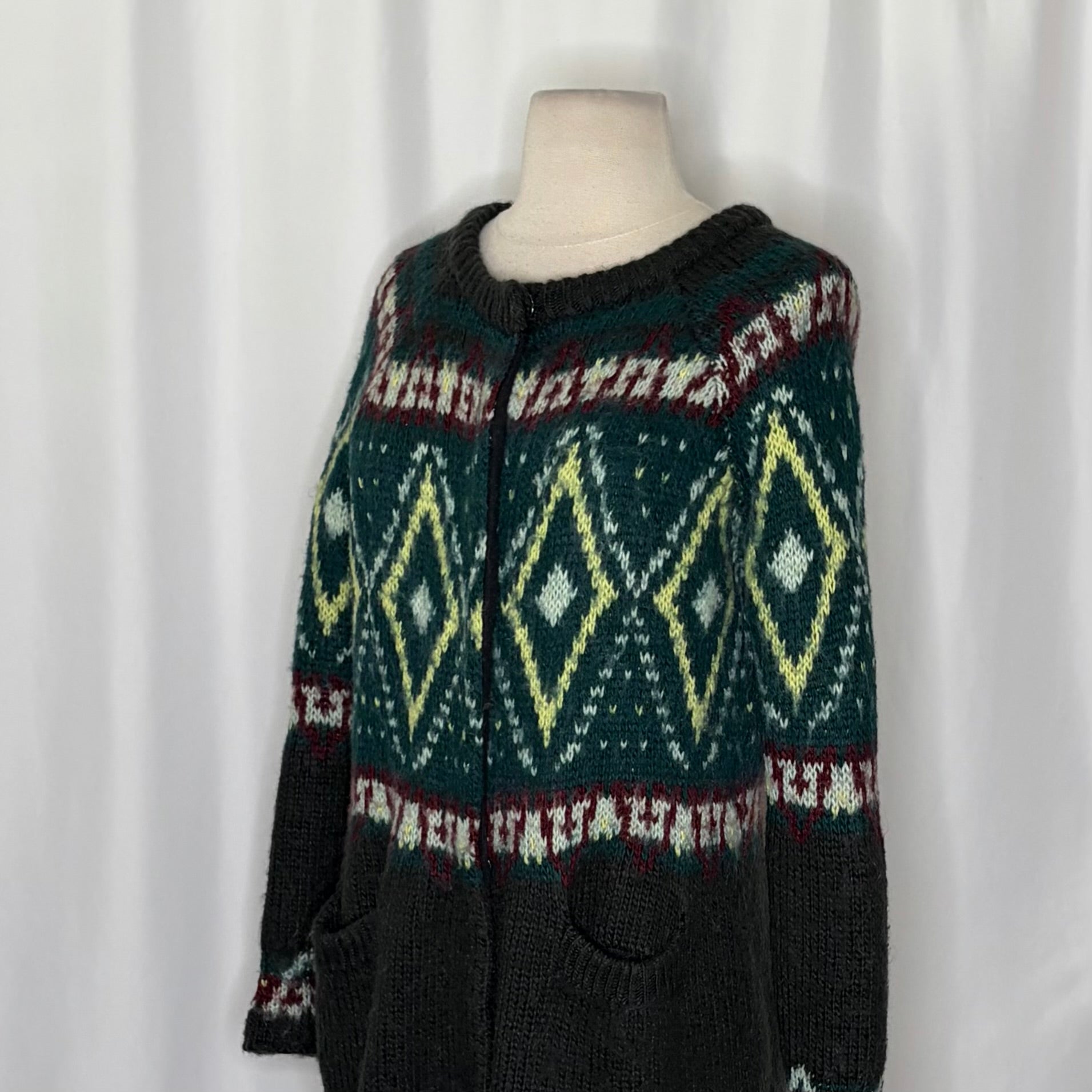 FREE PEOPLE Frosted  Fair Isle Longline Cardigan Mohair Wool Boho Sweater Small