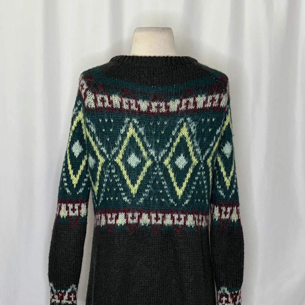 FREE PEOPLE Frosted  Fair Isle Longline Cardigan Mohair Wool Boho Sweater Small
