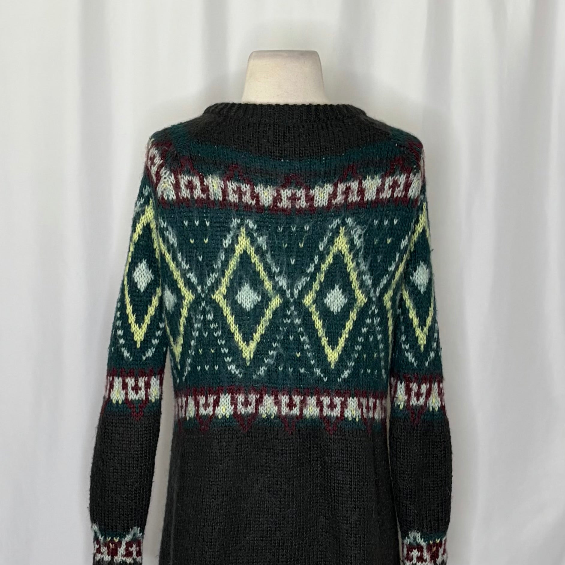FREE PEOPLE Frosted  Fair Isle Longline Cardigan Mohair Wool Boho Sweater Small