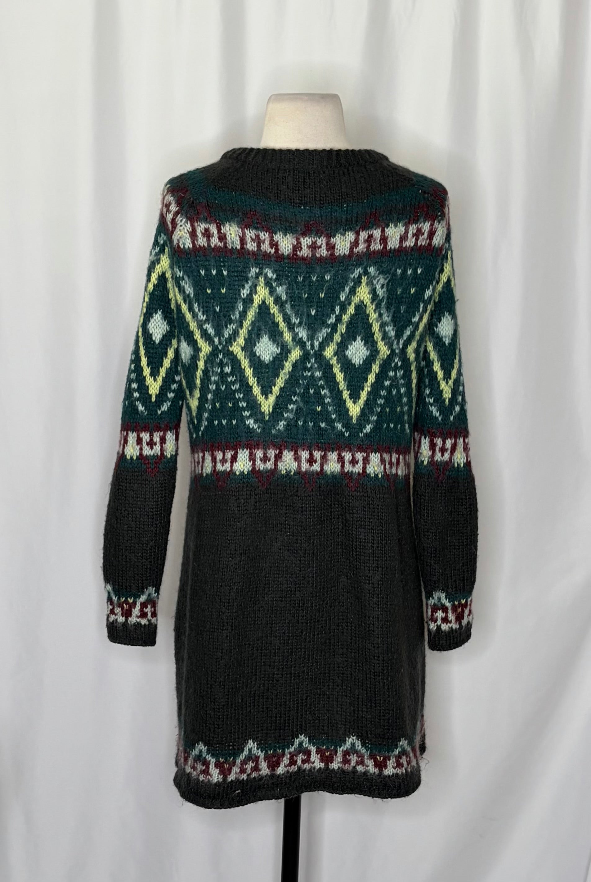 FREE PEOPLE Frosted  Fair Isle Longline Cardigan Mohair Wool Boho Sweater Small
