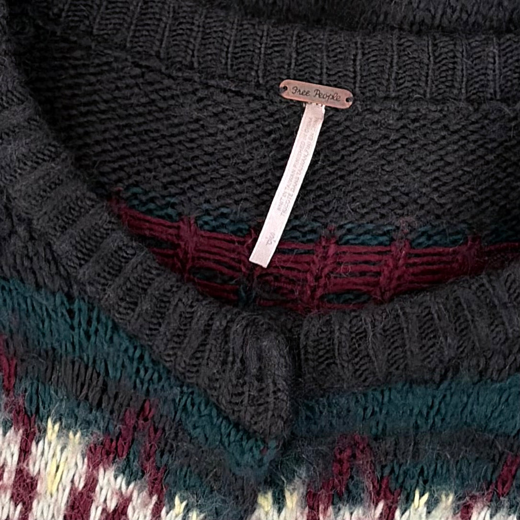 FREE PEOPLE Frosted  Fair Isle Longline Cardigan Mohair Wool Boho Sweater Small