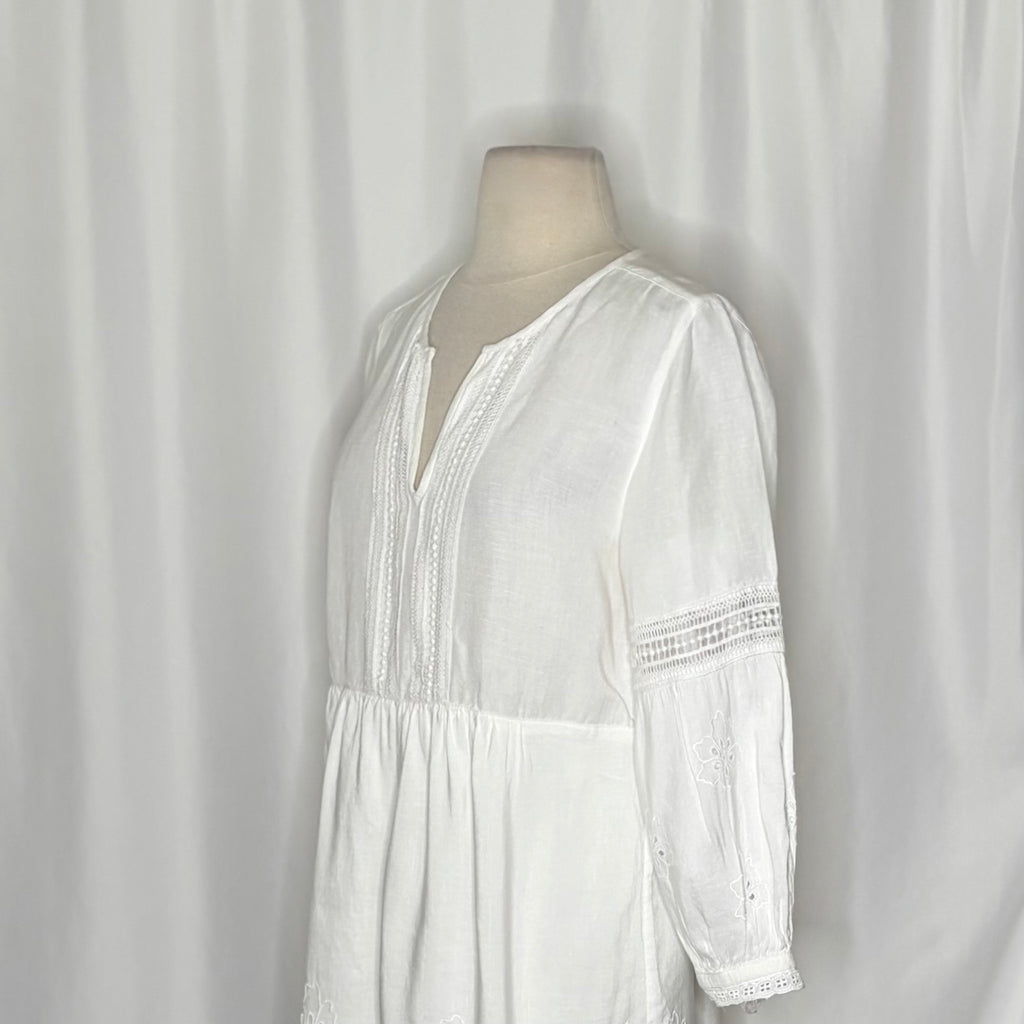 TOMMY BAHAMA White Eyelet Linen Blend Dress Balloon Sleeve Embroidered Small