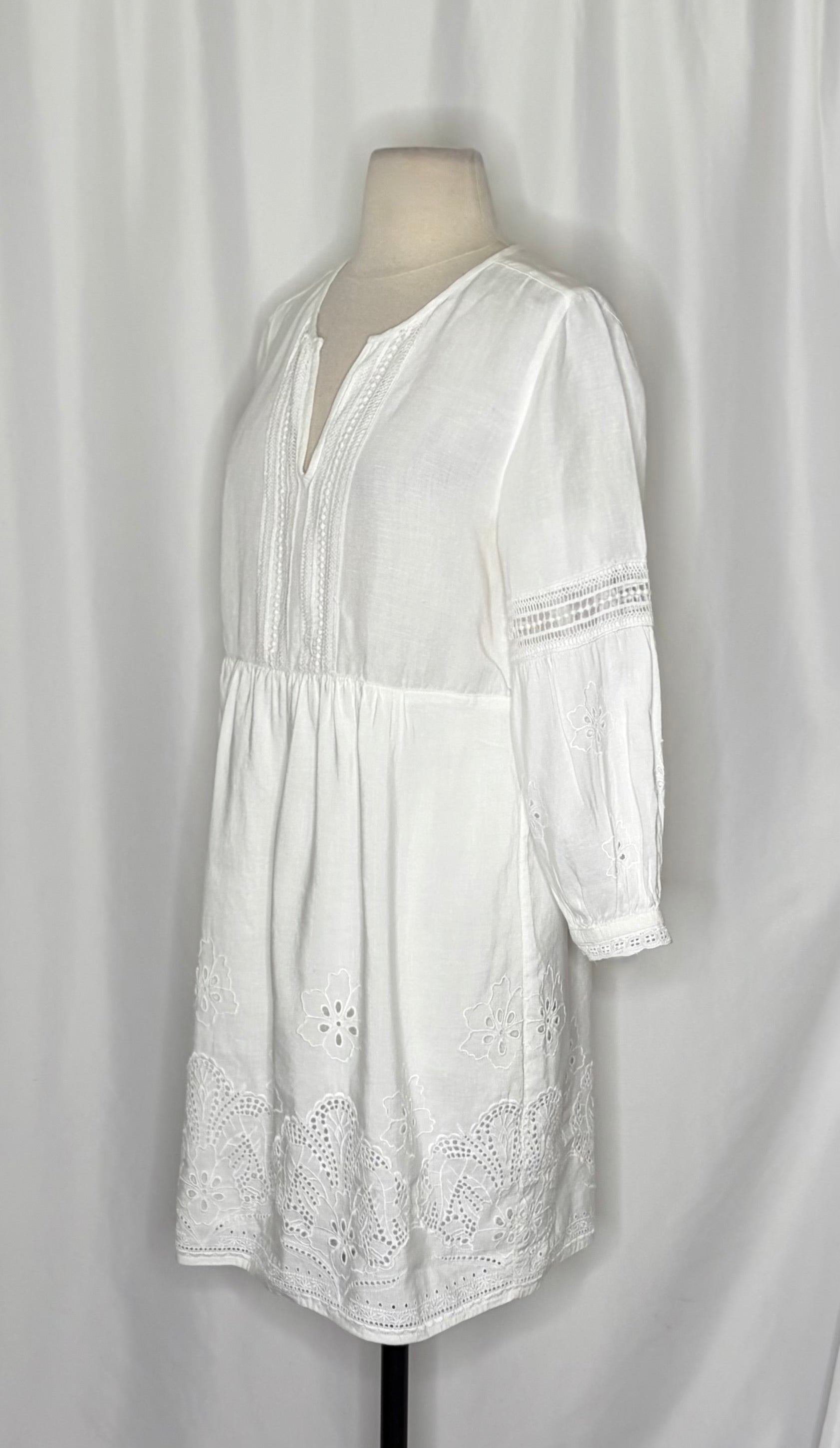 TOMMY BAHAMA White Eyelet Linen Blend Dress Balloon Sleeve Embroidered Small