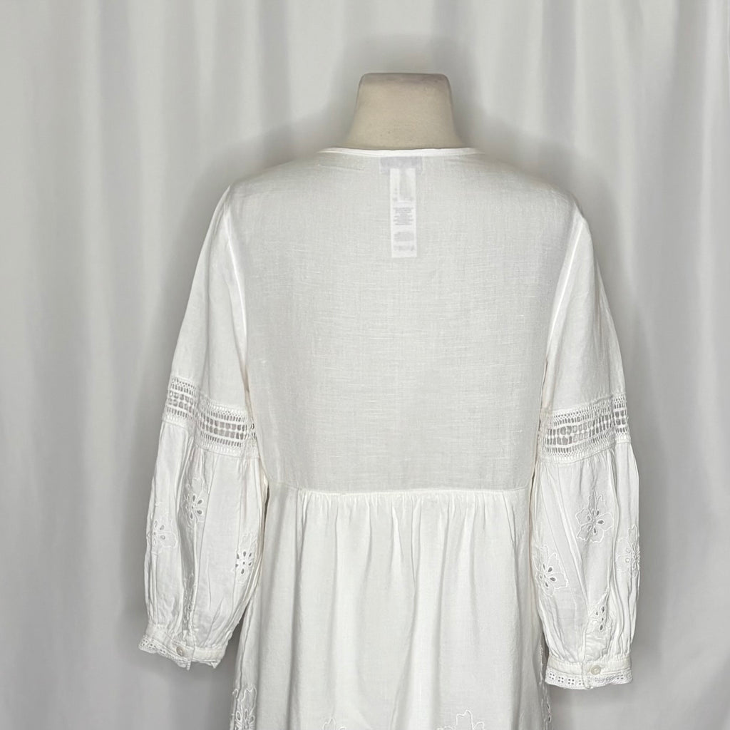 TOMMY BAHAMA White Eyelet Linen Blend Dress Balloon Sleeve Embroidered Small