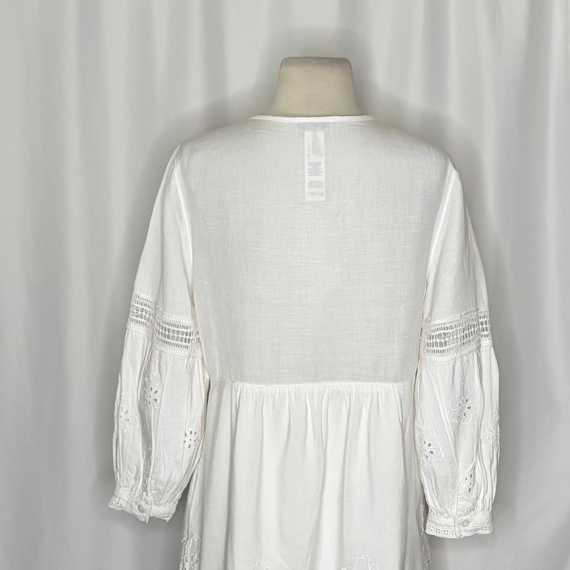 TOMMY BAHAMA White Eyelet Linen Blend Dress Balloon Sleeve Embroidered Small