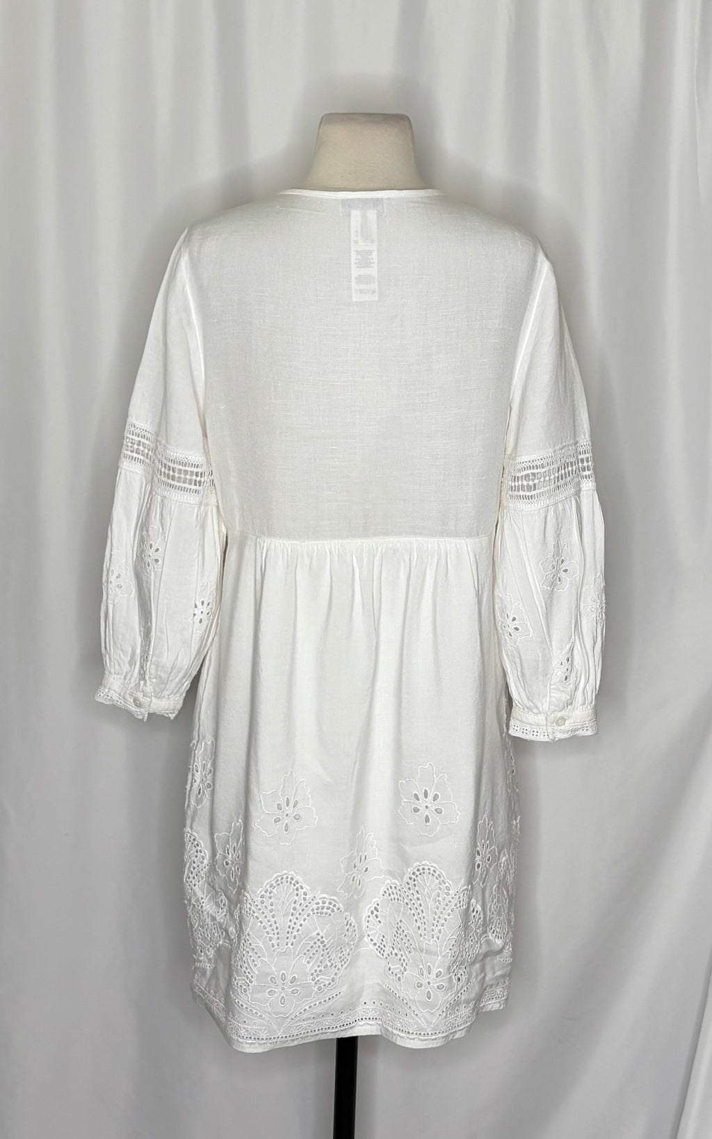 TOMMY BAHAMA White Eyelet Linen Blend Dress Balloon Sleeve Embroidered Small