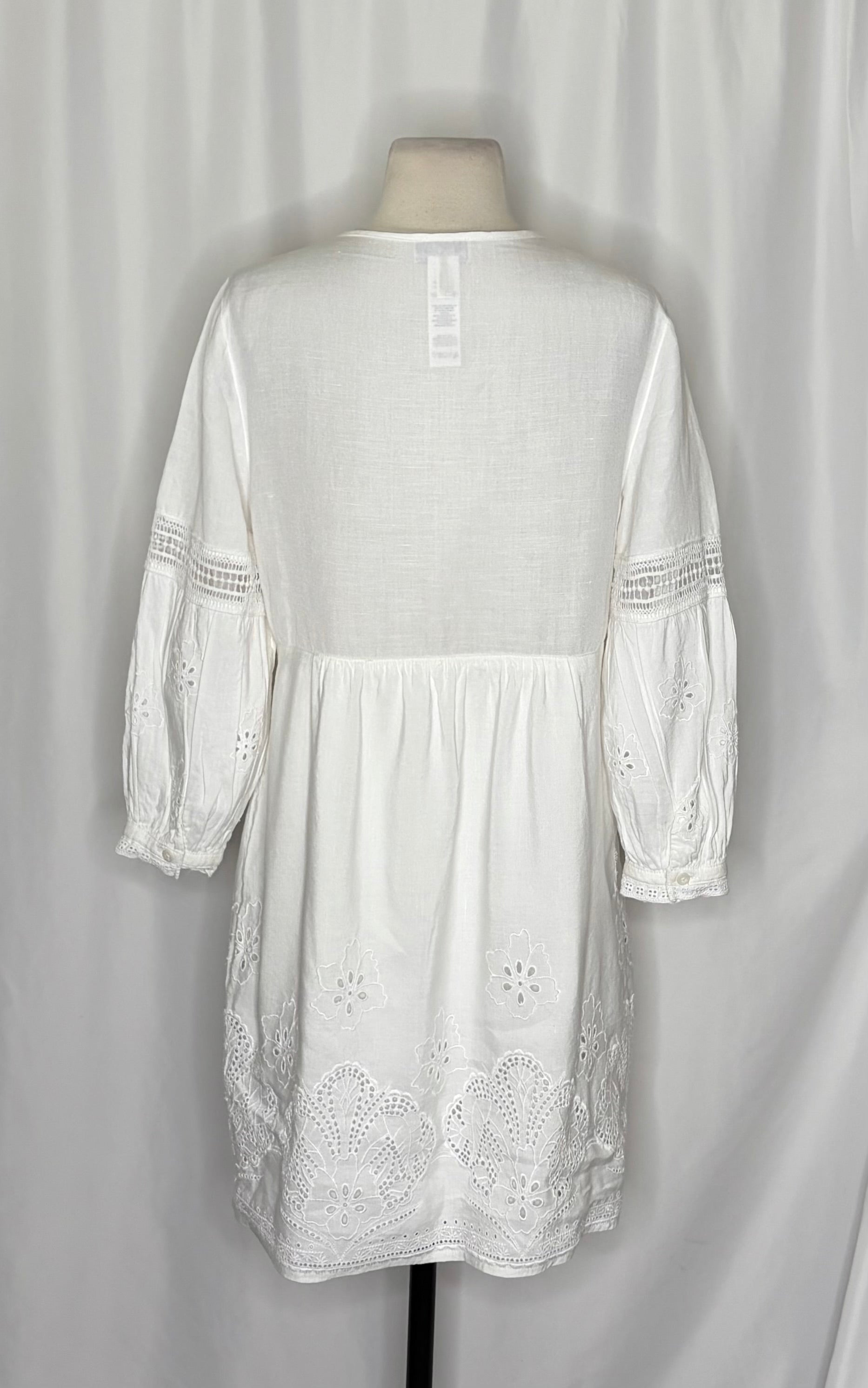 TOMMY BAHAMA White Eyelet Linen Blend Dress Balloon Sleeve Embroidered Small