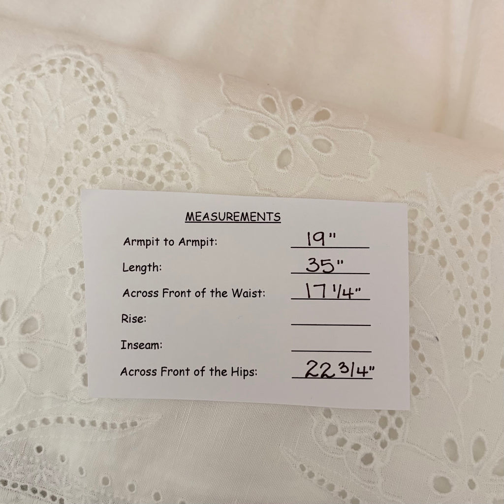 TOMMY BAHAMA White Eyelet Linen Blend Dress Balloon Sleeve Embroidered Small