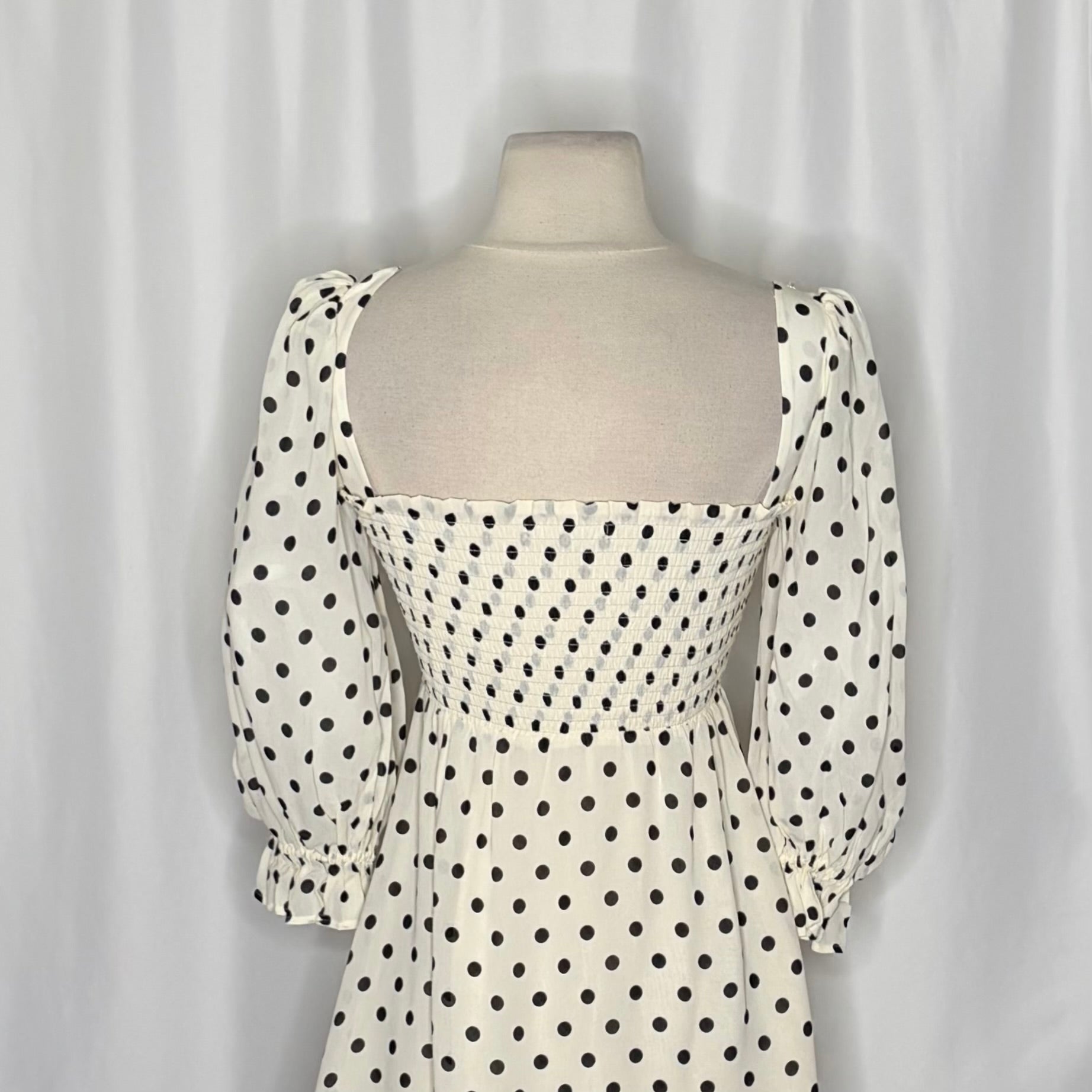 REFORMATION Zaria Dress Portofino Polka Dot Black White Smocked Mini Dress XS