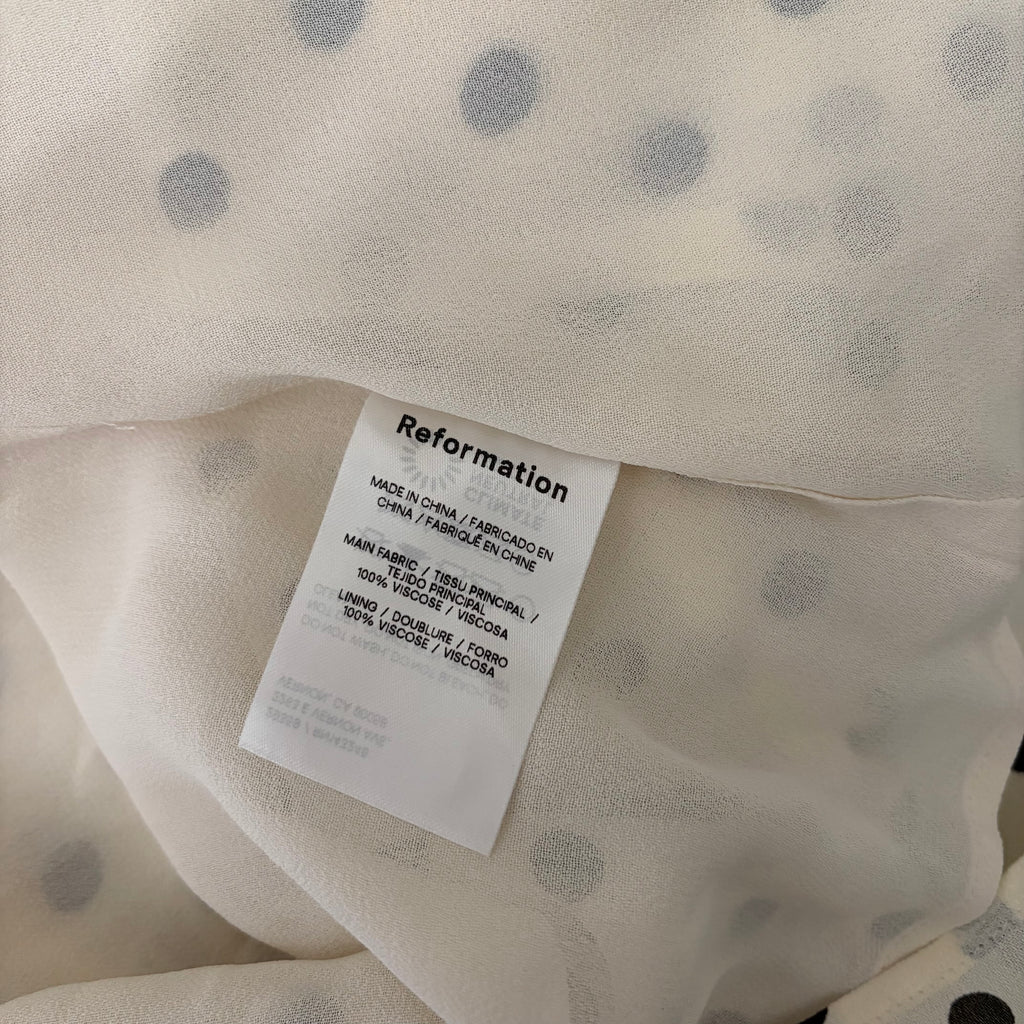REFORMATION Zaria Dress Portofino Polka Dot Black White Smocked Mini Dress XS