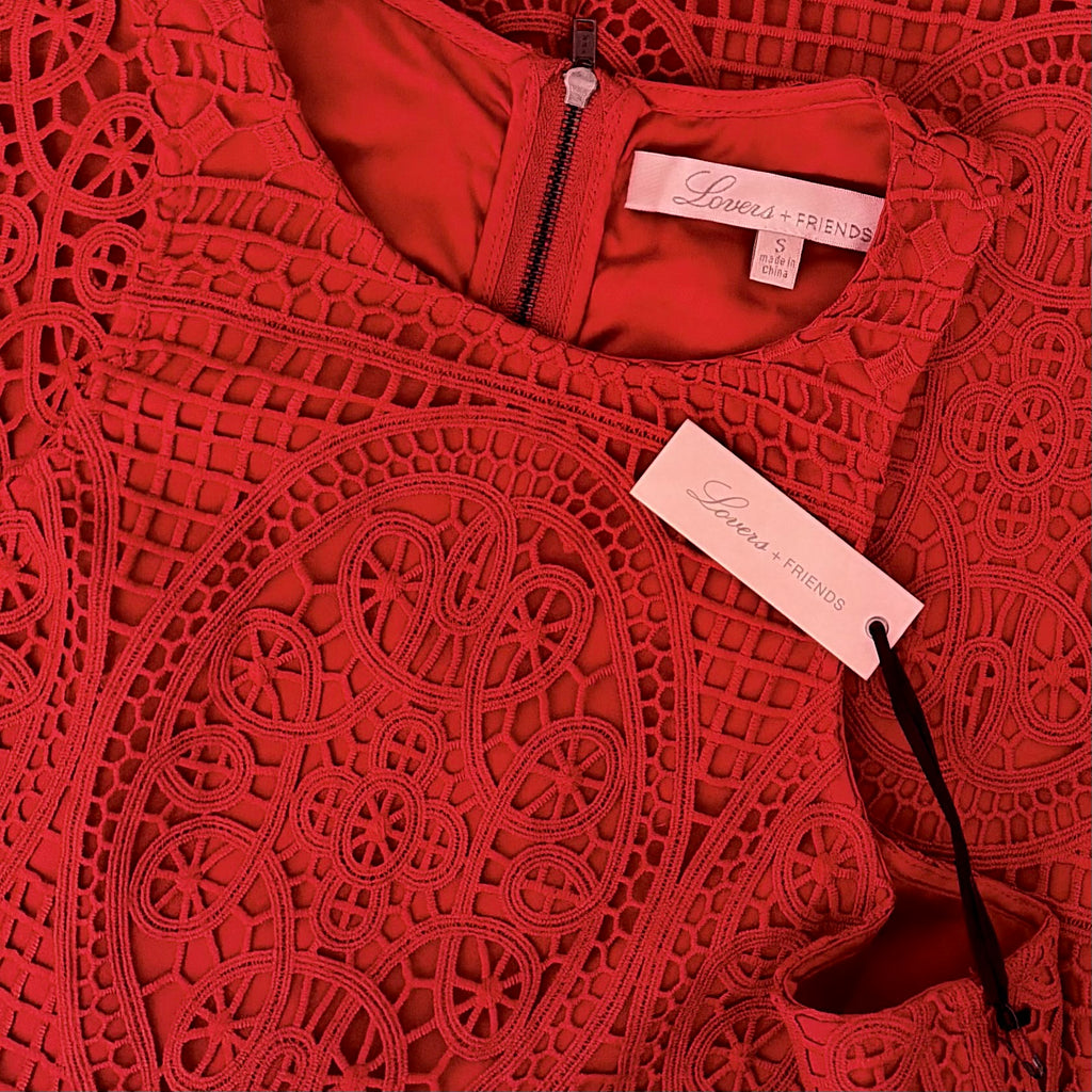 NWT LOVERS & FRIENDS Caspian Orange Lace Shift Mini Dress Halter Neck Small