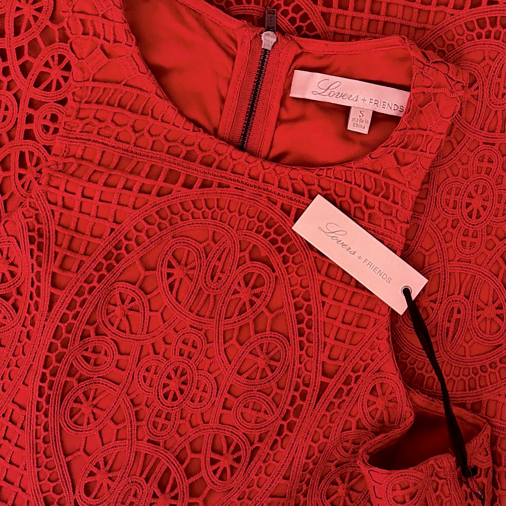NWT LOVERS & FRIENDS Caspian Orange Lace Shift Mini Dress Halter Neck Small