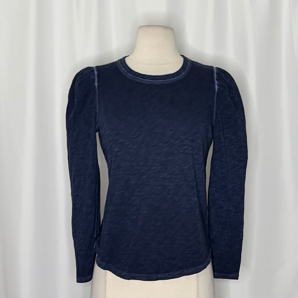 VERONICA BEARD Jeans Porter Pouf Sleeve Pima Cotton Tee Navy Puff Top Small