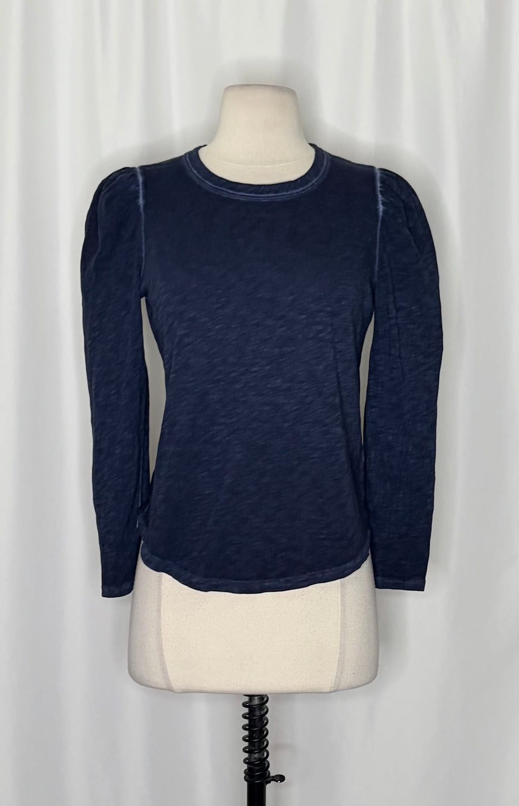 VERONICA BEARD Jeans Porter Pouf Sleeve Pima Cotton Tee Navy Puff Top Small