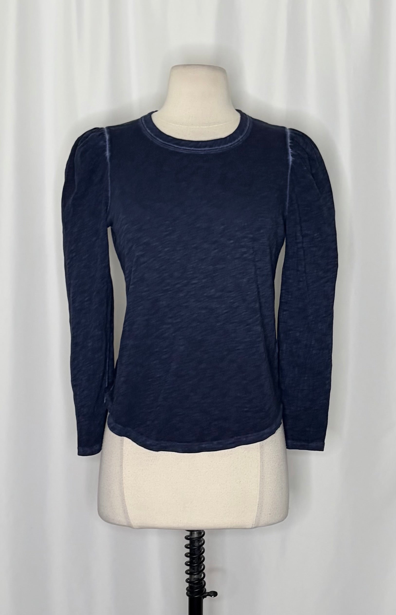 VERONICA BEARD Jeans Porter Pouf Sleeve Pima Cotton Tee Navy Puff Top Small