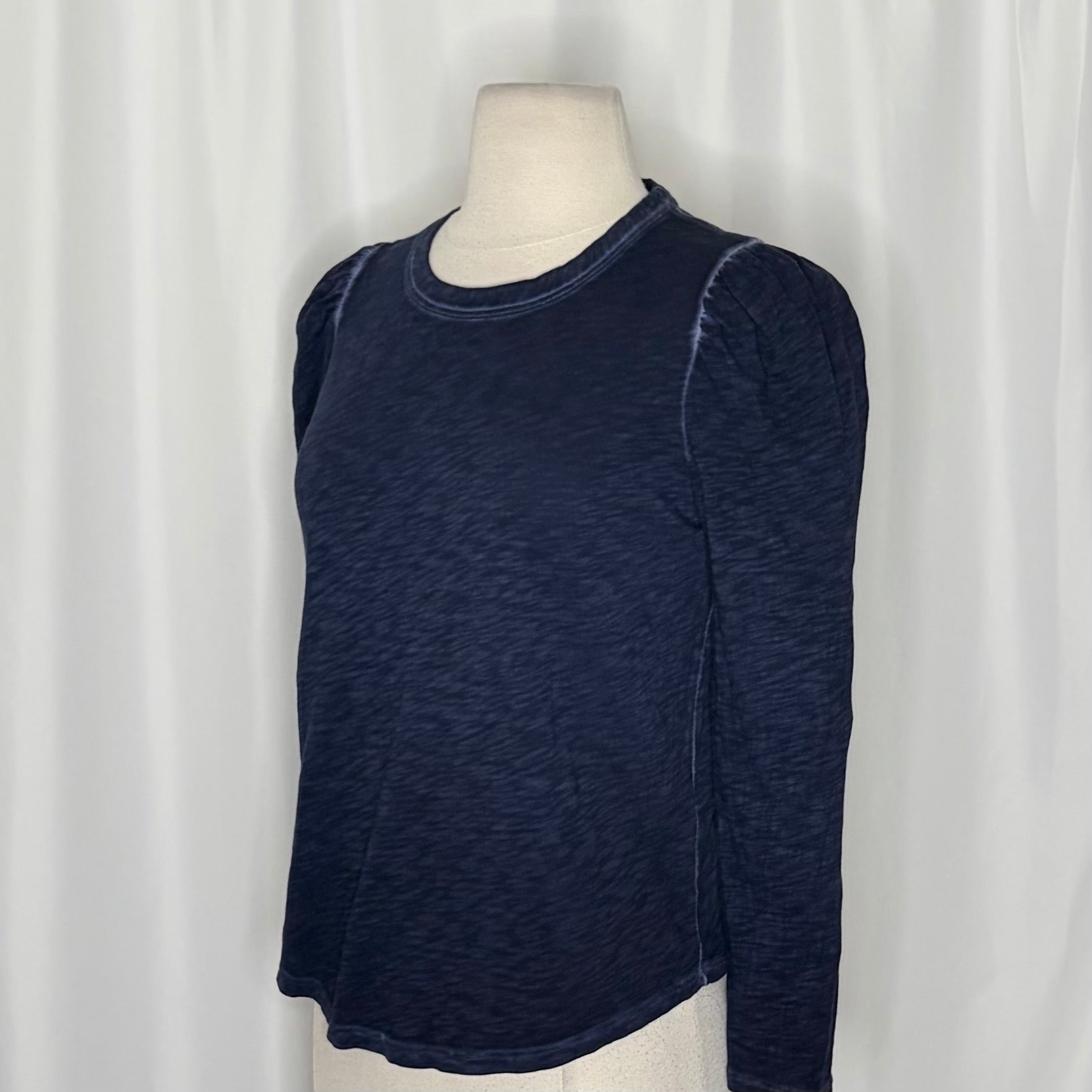 VERONICA BEARD Jeans Porter Pouf Sleeve Pima Cotton Tee Navy Puff Top Small