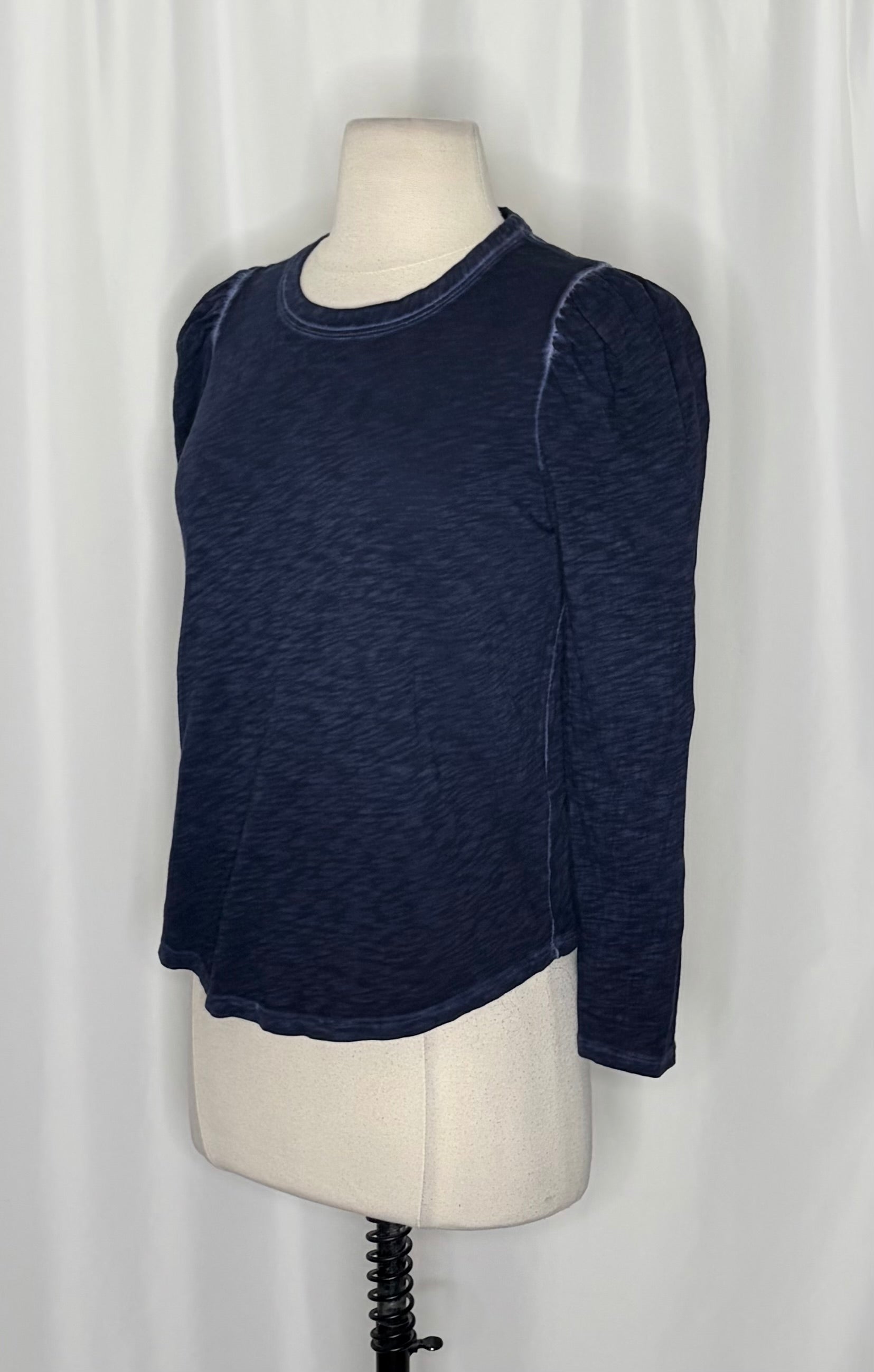 VERONICA BEARD Jeans Porter Pouf Sleeve Pima Cotton Tee Navy Puff Top Small