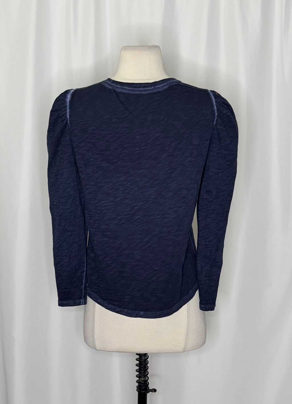 VERONICA BEARD Jeans Porter Pouf Sleeve Pima Cotton Tee Navy Puff Top Small