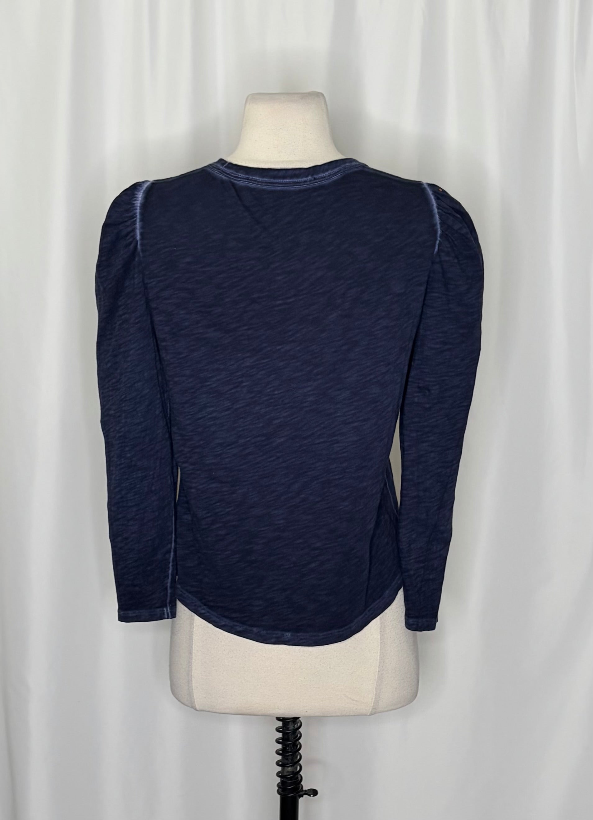 VERONICA BEARD Jeans Porter Pouf Sleeve Pima Cotton Tee Navy Puff Top Small