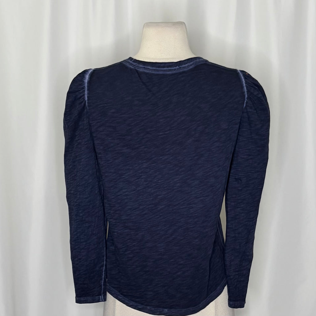 VERONICA BEARD Jeans Porter Pouf Sleeve Pima Cotton Tee Navy Puff Top Small