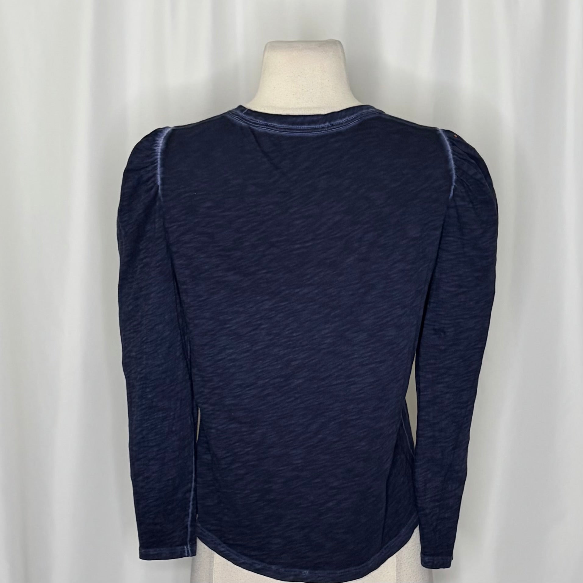 VERONICA BEARD Jeans Porter Pouf Sleeve Pima Cotton Tee Navy Puff Top Small