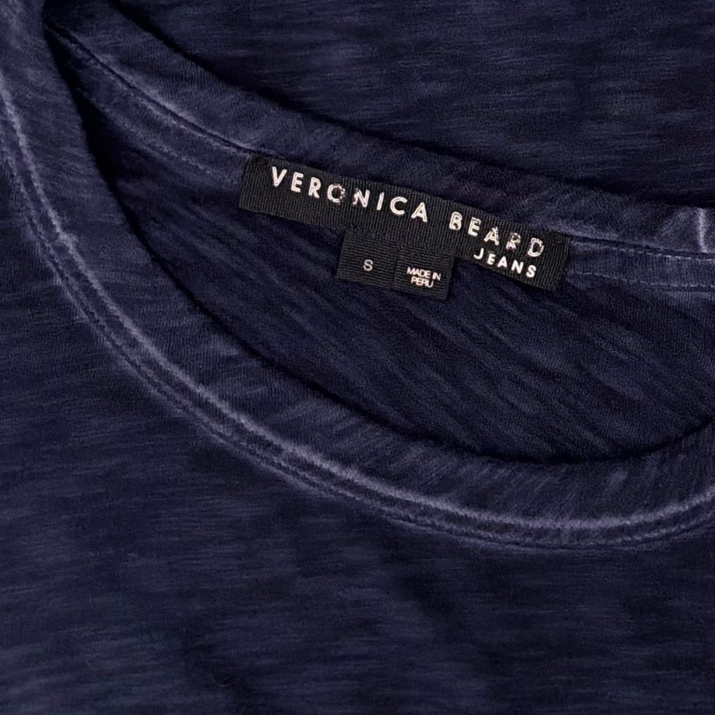 VERONICA BEARD Jeans Porter Pouf Sleeve Pima Cotton Tee Navy Puff Top Small
