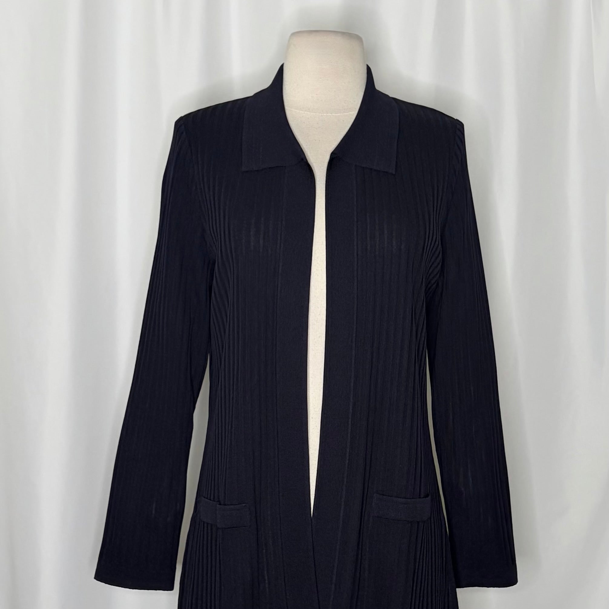 Exclusively MISOOK Navy Blue Ribbed Knit Open Front Cardigan Sweater Knitwear XS