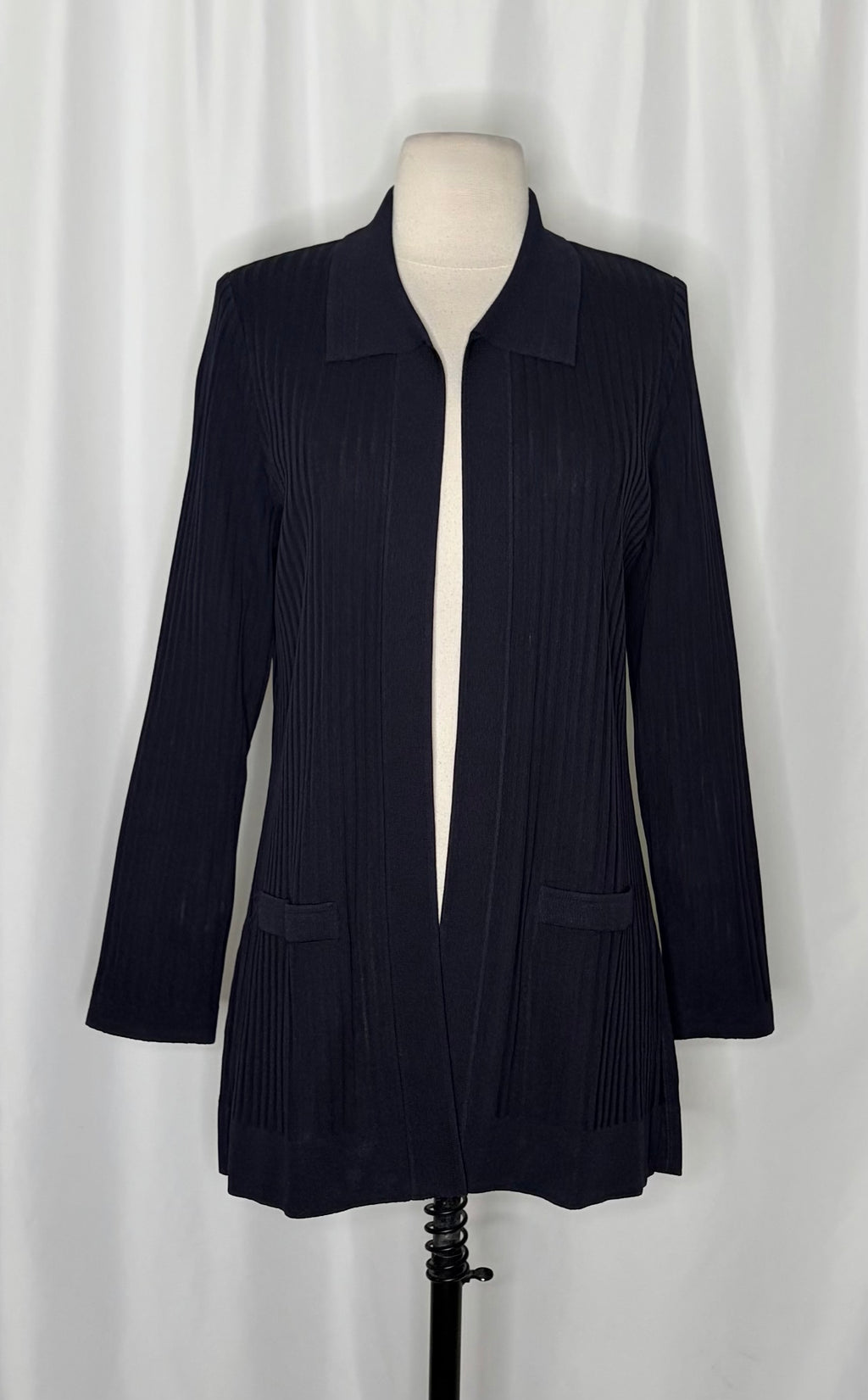 Exclusively MISOOK Navy Blue Ribbed Knit Open Front Cardigan Sweater Knitwear XS